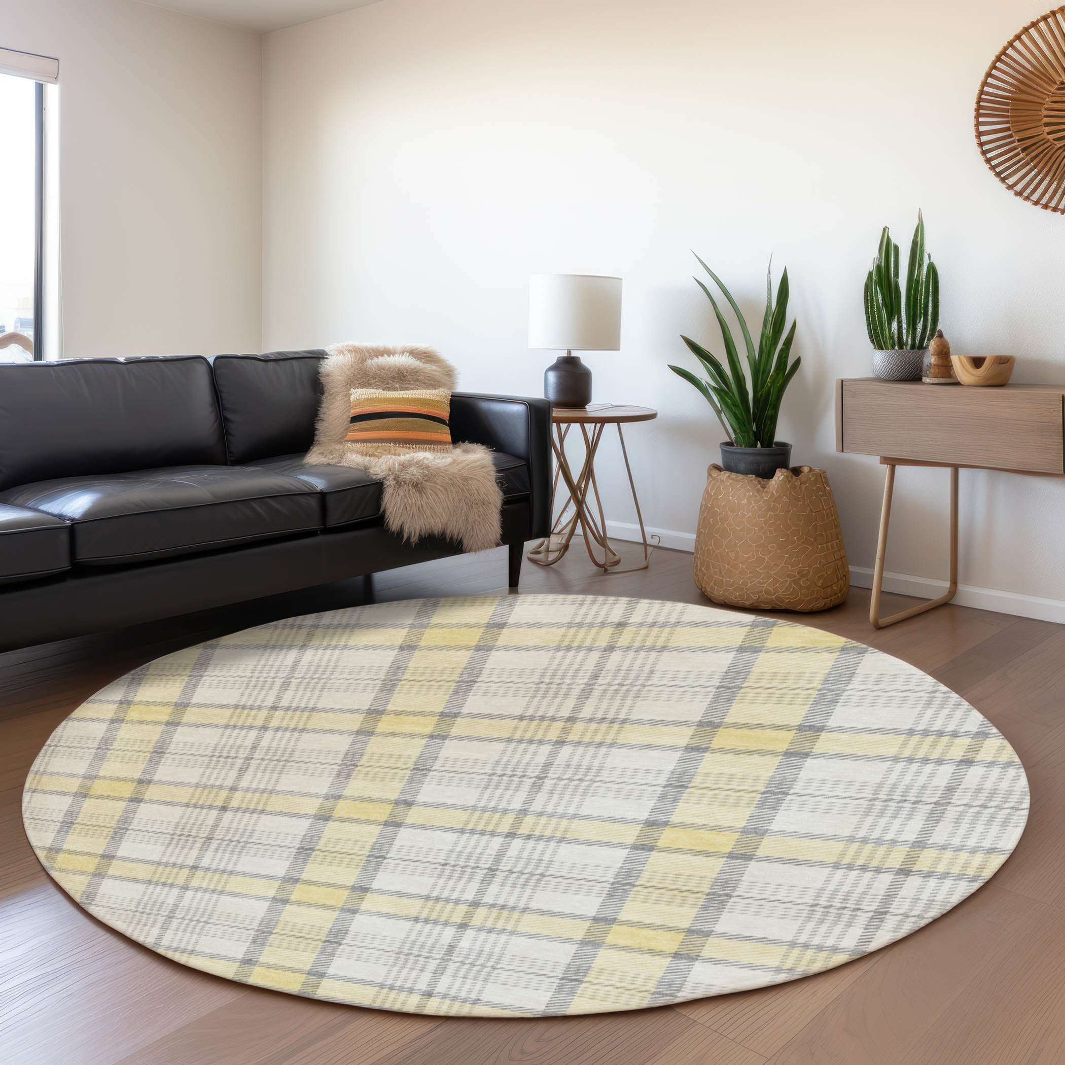 Marrakech Machine Washable Transitional Yellow Gold Rug 8' x 8' #shape_Round