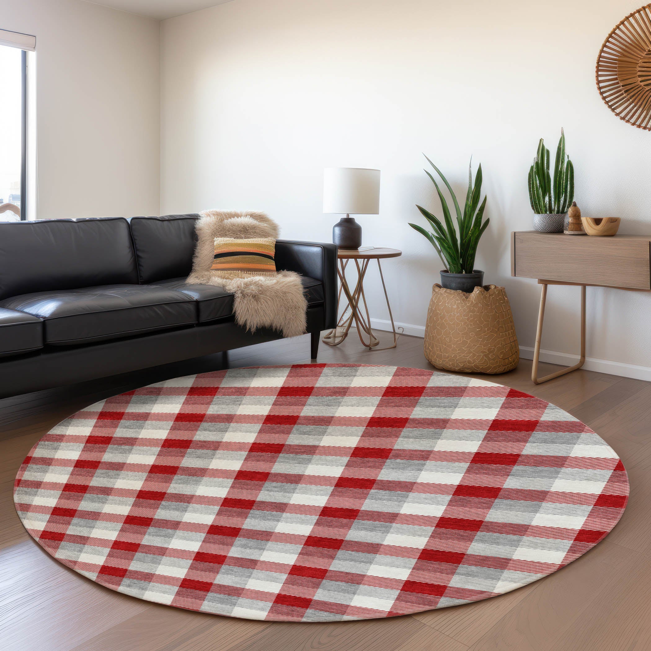 Seoul Machine Washable Transitional Red Rug 8' x 8' #shape_Round