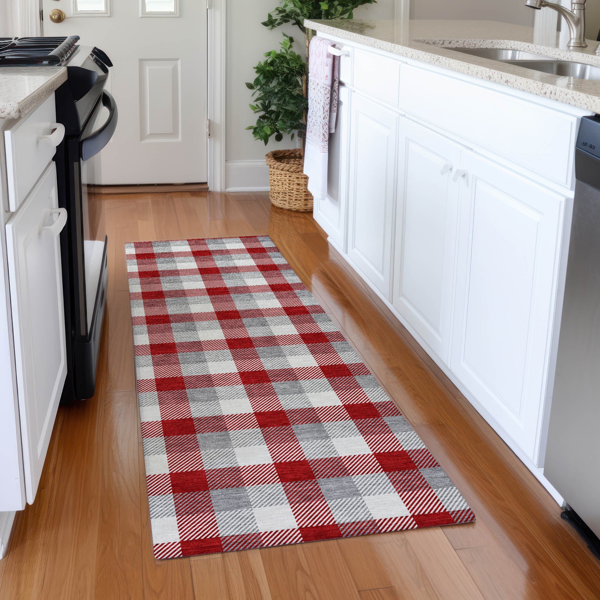 Seoul Machine Washable Transitional Red Rug 2'3" x 7'6" #shape_Runner