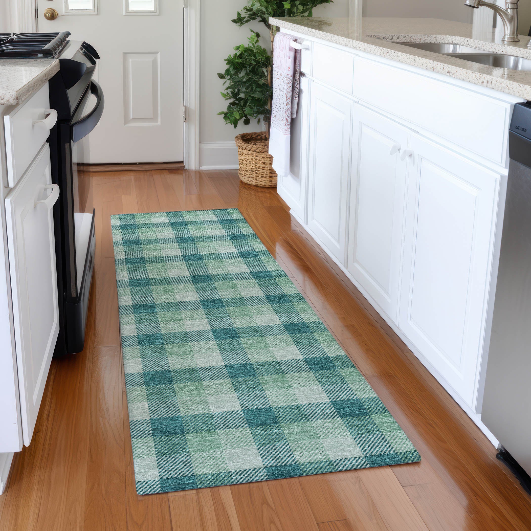 Seoul Machine Washable Transitional Seafoam Blue Rug 2'3" x 7'6" #shape_Runner