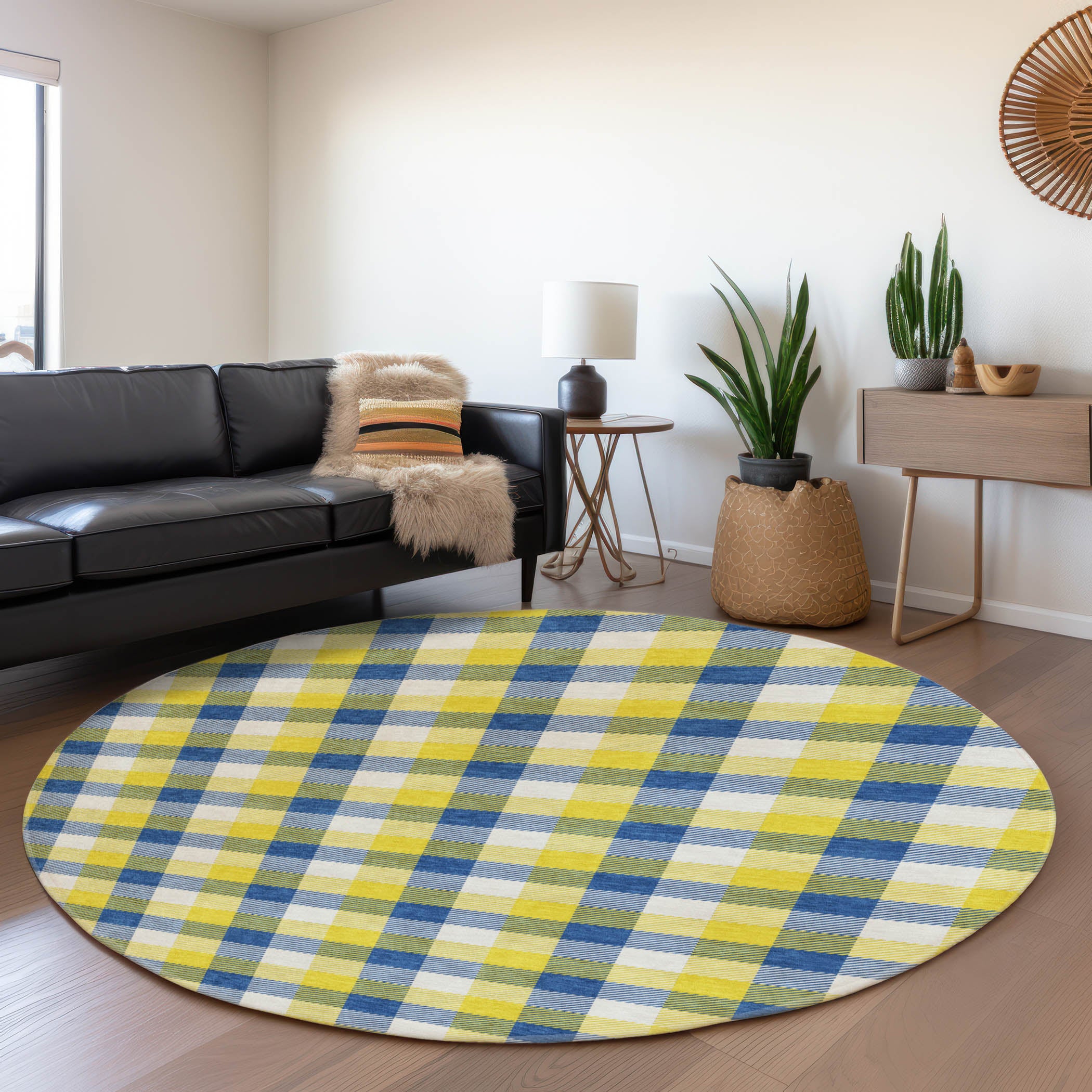 Seoul Machine Washable Transitional Yellow Gold Rug 8' x 8' #shape_Round