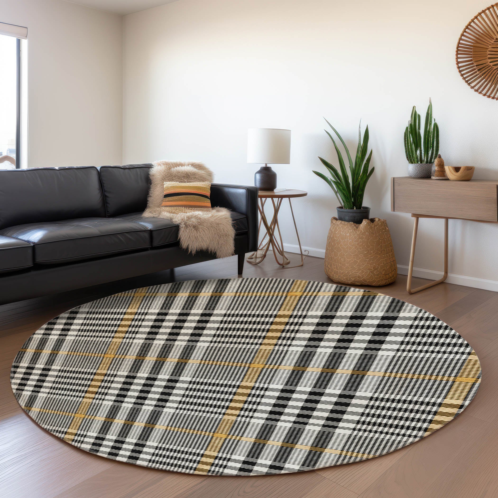 Montevideo Machine Washable Transitional Black Rug 8' x 8' #shape_Round