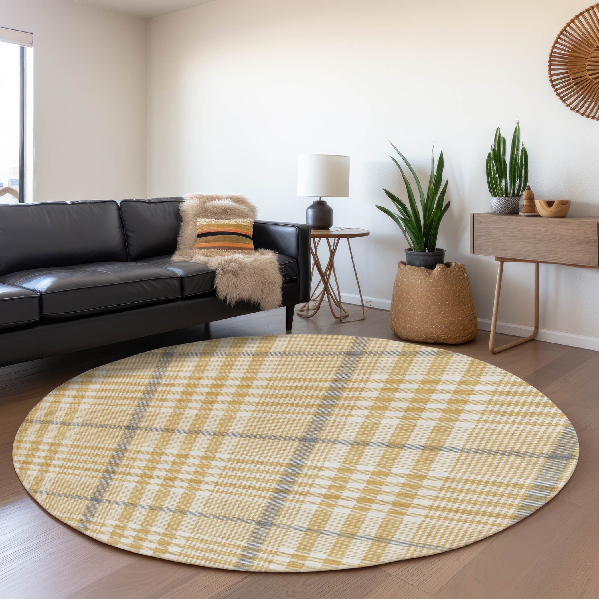 Montevideo Machine Washable Transitional Gold Rug 8' x 8' #shape_Round