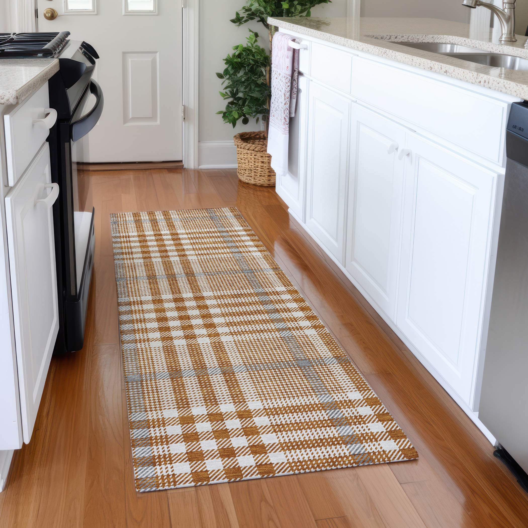 Montevideo Machine Washable Transitional Paprika Orange Rug 2'3" x 7'6" #shape_Runner
