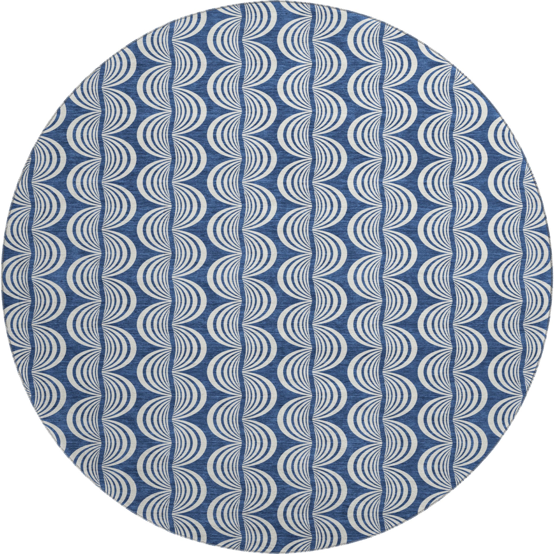 Montevideo Machine Washable Transitional Navy Blue Rug 8' x 8' #shape_Round