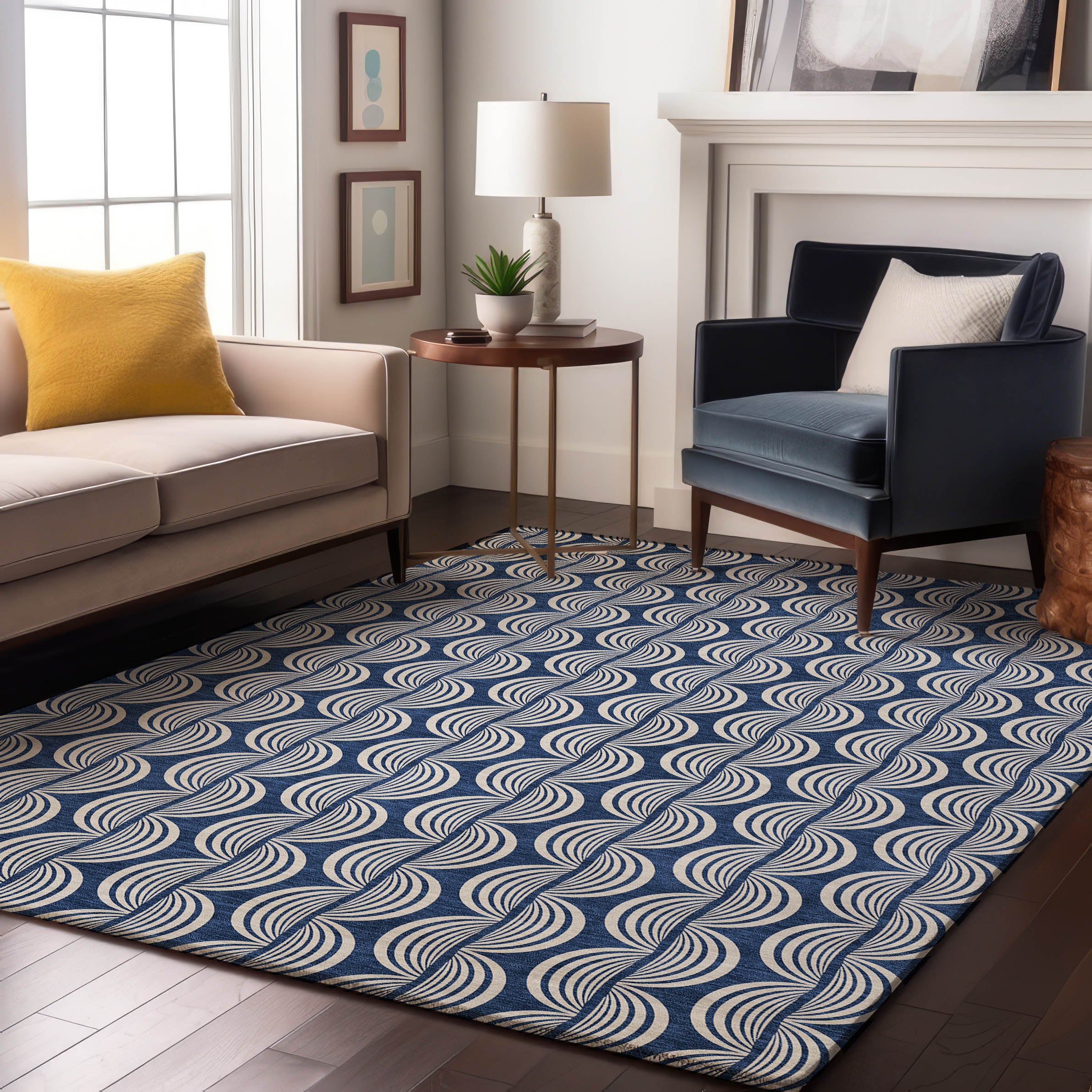 Montevideo Machine Washable Transitional Navy Blue Rug 2'6" x 3'10" #shape_Rectangle
