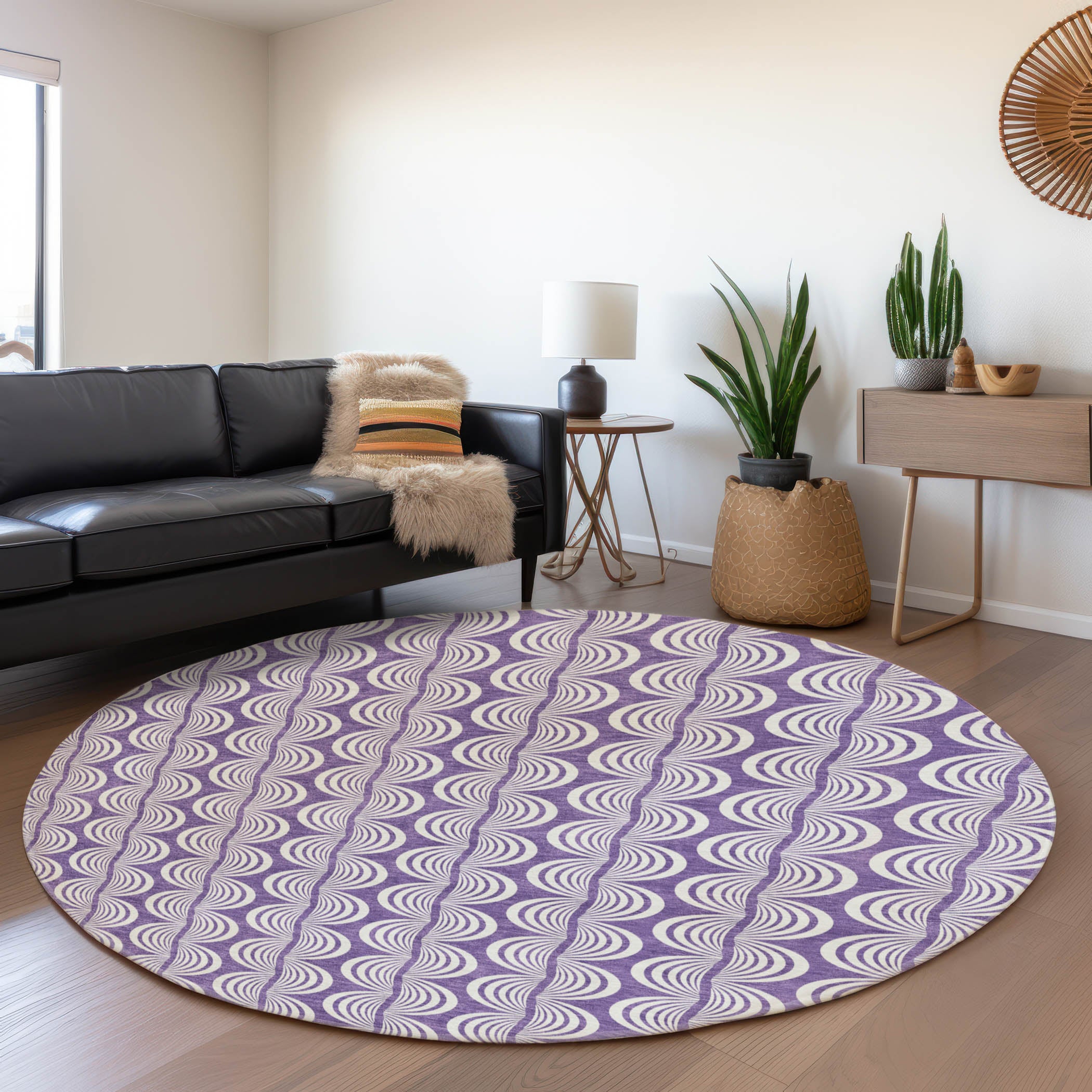 Montevideo Machine Washable Transitional Purple Rug 8' x 8' #shape_Round