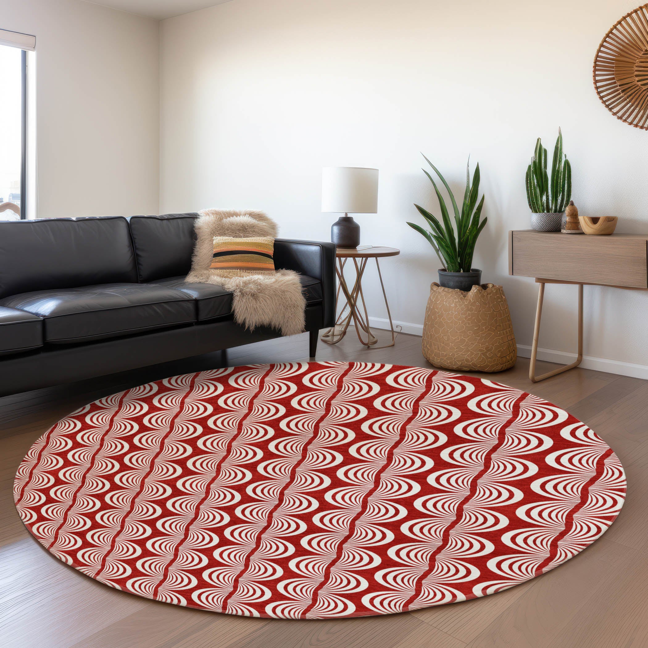 Montevideo Machine Washable Transitional Red Rug 8' x 8' #shape_Round
