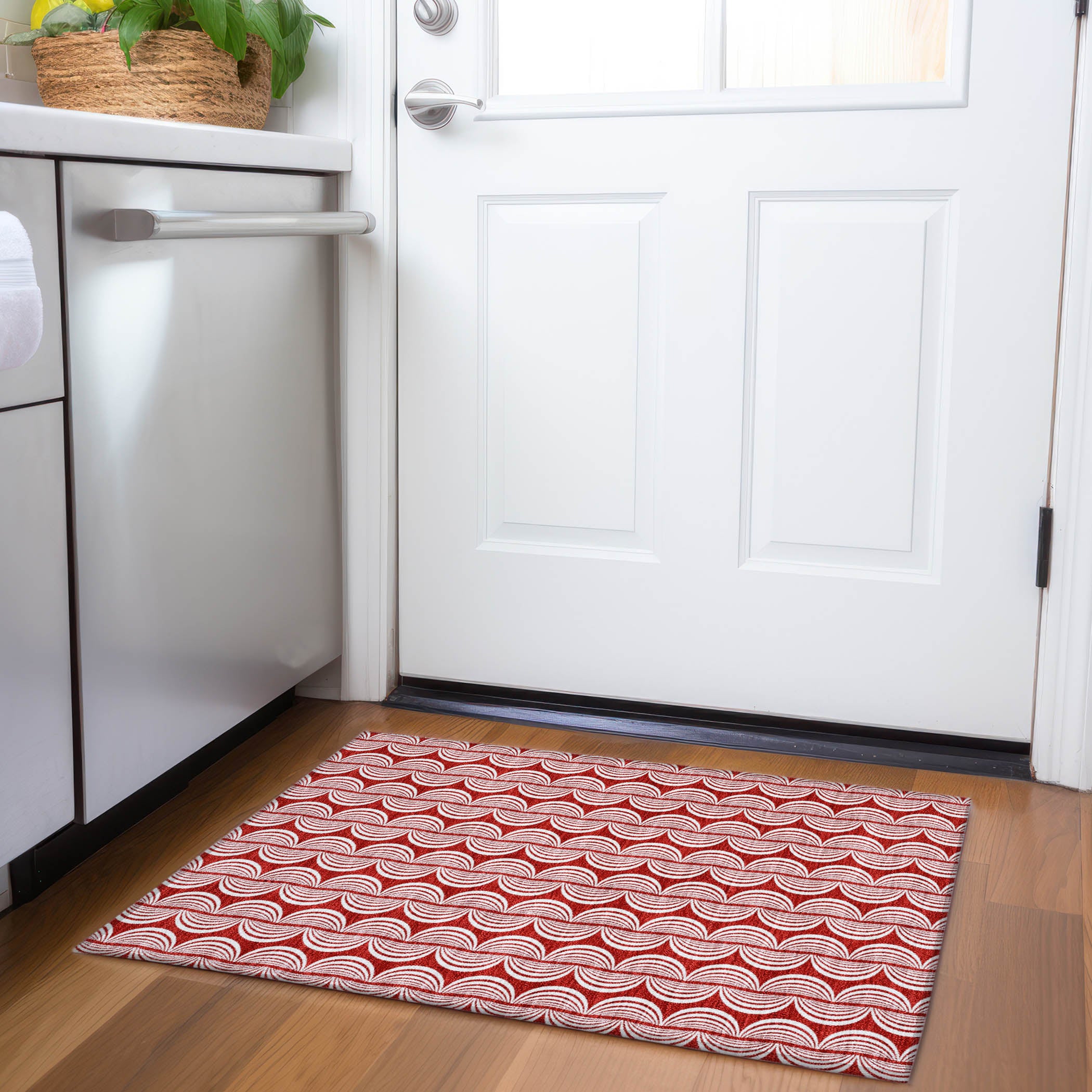 Montevideo Machine Washable Transitional Red Rug 1'8" x 2'6" #shape_Rectangle