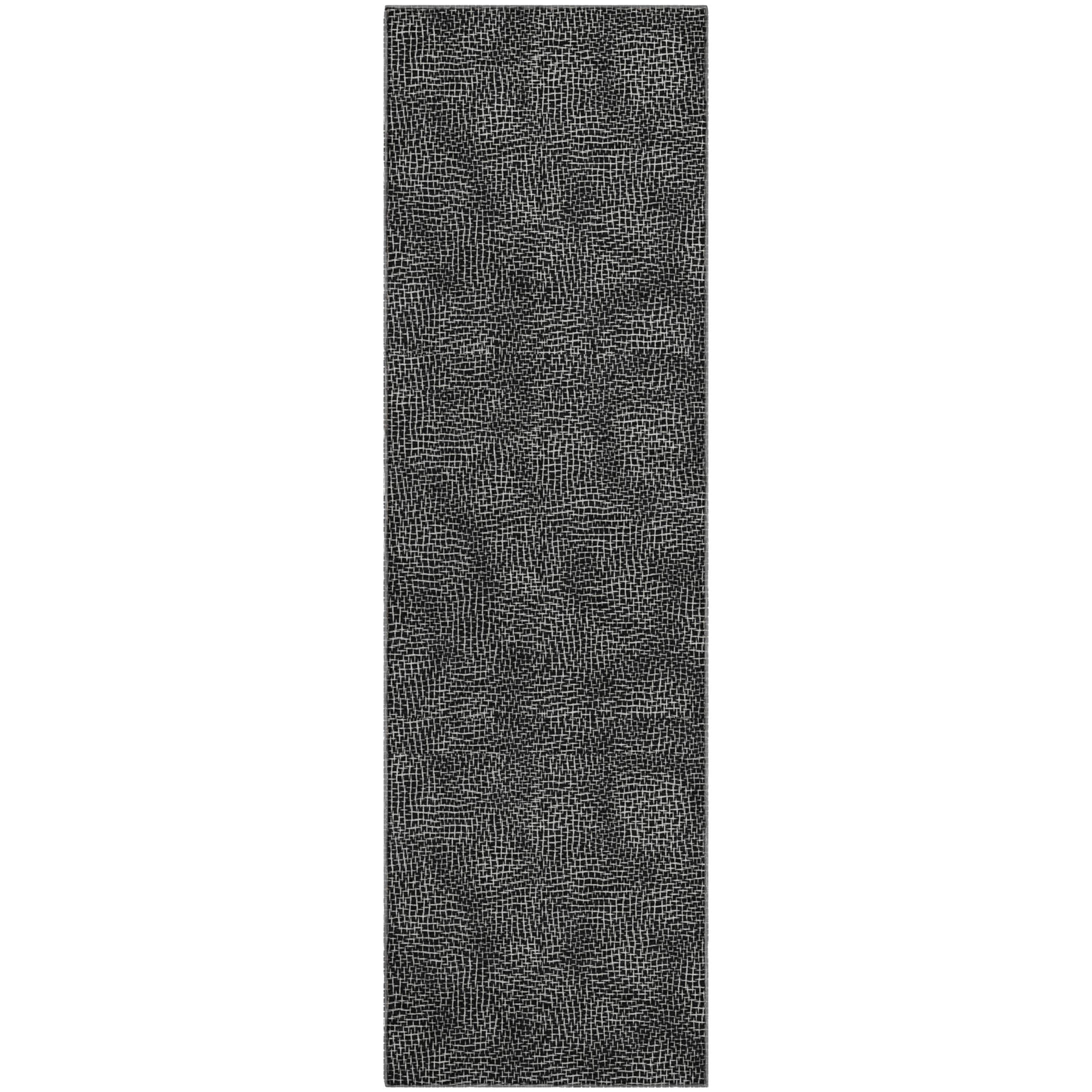 Split Machine Washable Transitional Black Rug 2'3" x 7'6" #shape_Runner