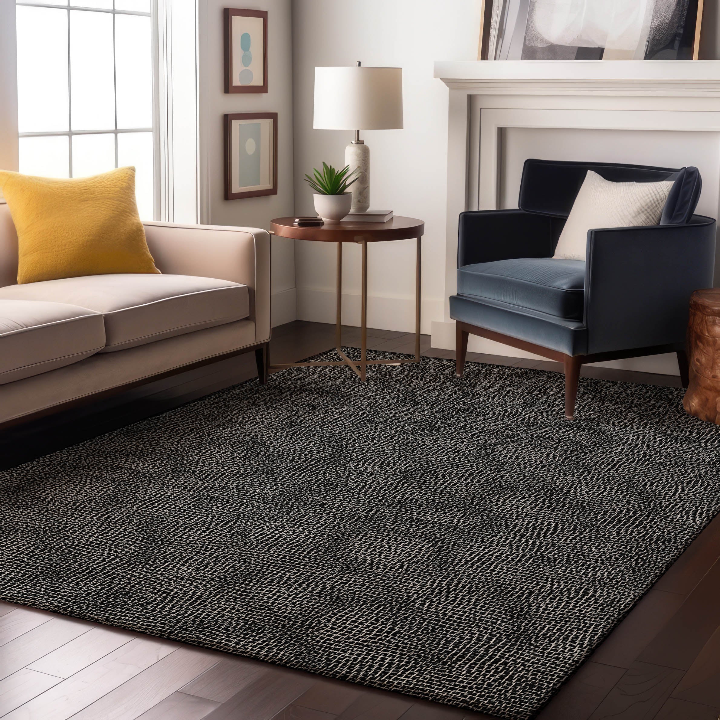 Split Machine Washable Transitional Black Rug 2'6" x 3'10" #shape_Rectangle