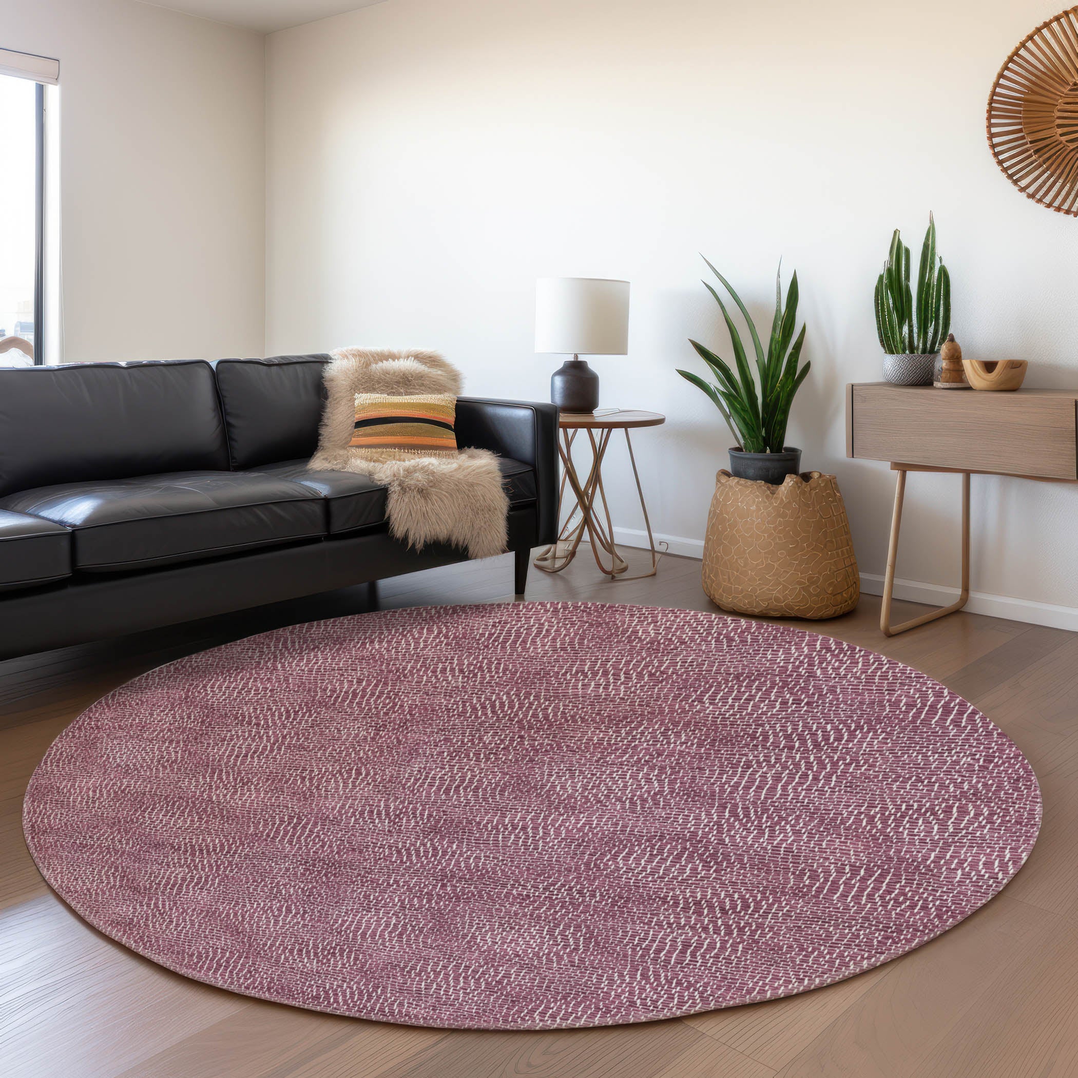 Split Machine Washable Transitional Eggplant Purple Rug 8' x 8' #shape_Round