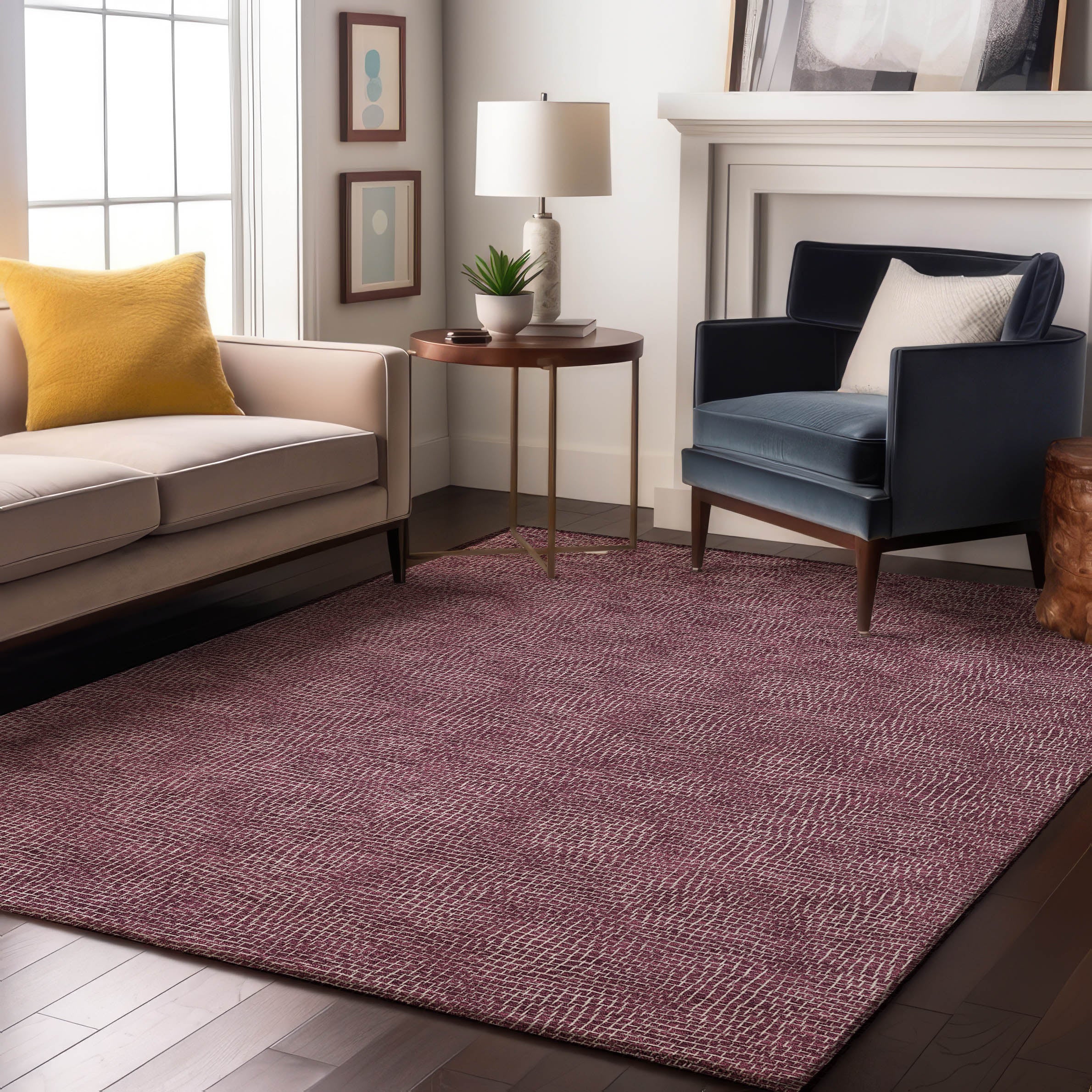 Split Machine Washable Transitional Eggplant Purple Rug 2'6" x 3'10" #shape_Rectangle