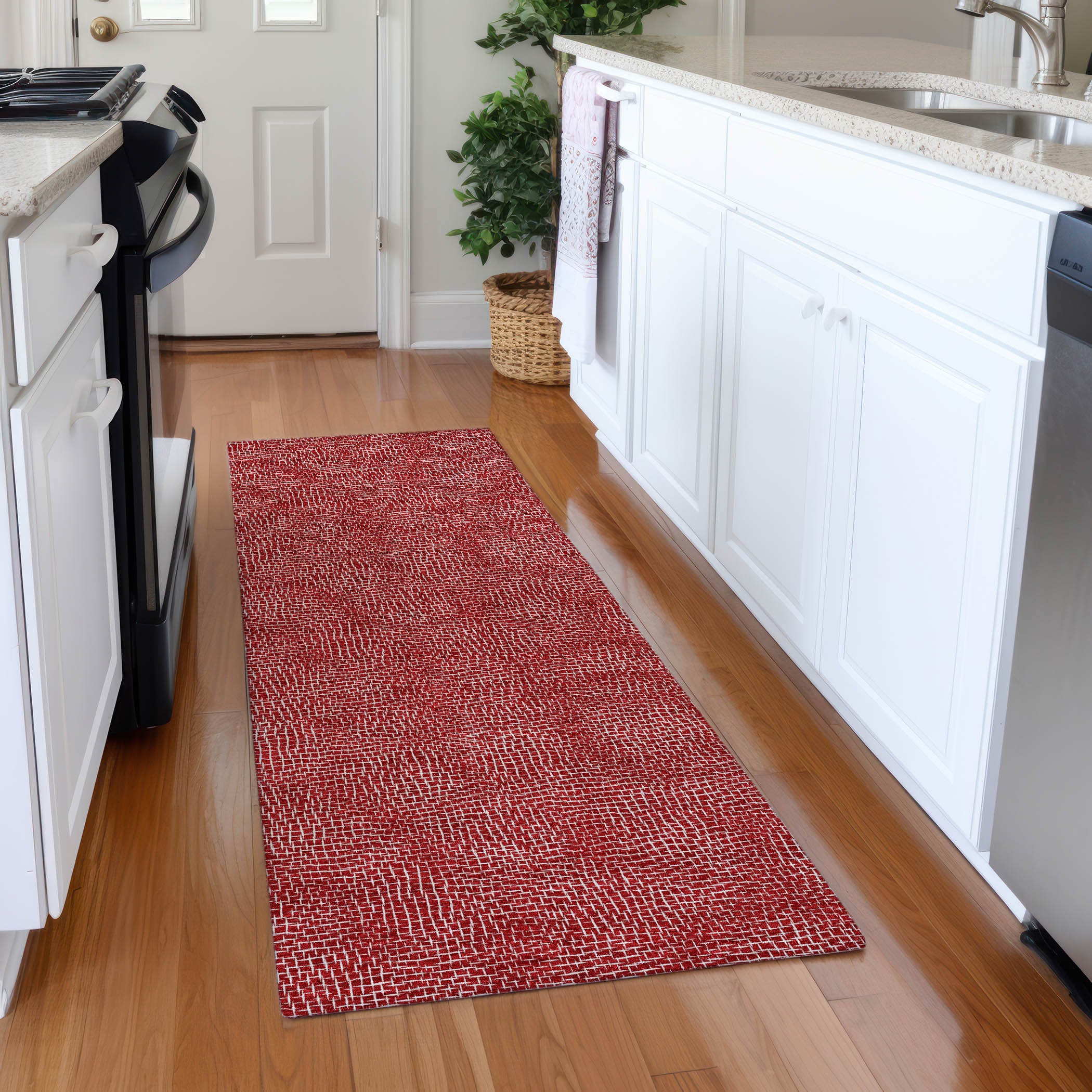 Split Machine Washable Transitional Red Rug 2'3" x 7'6" #shape_Runner