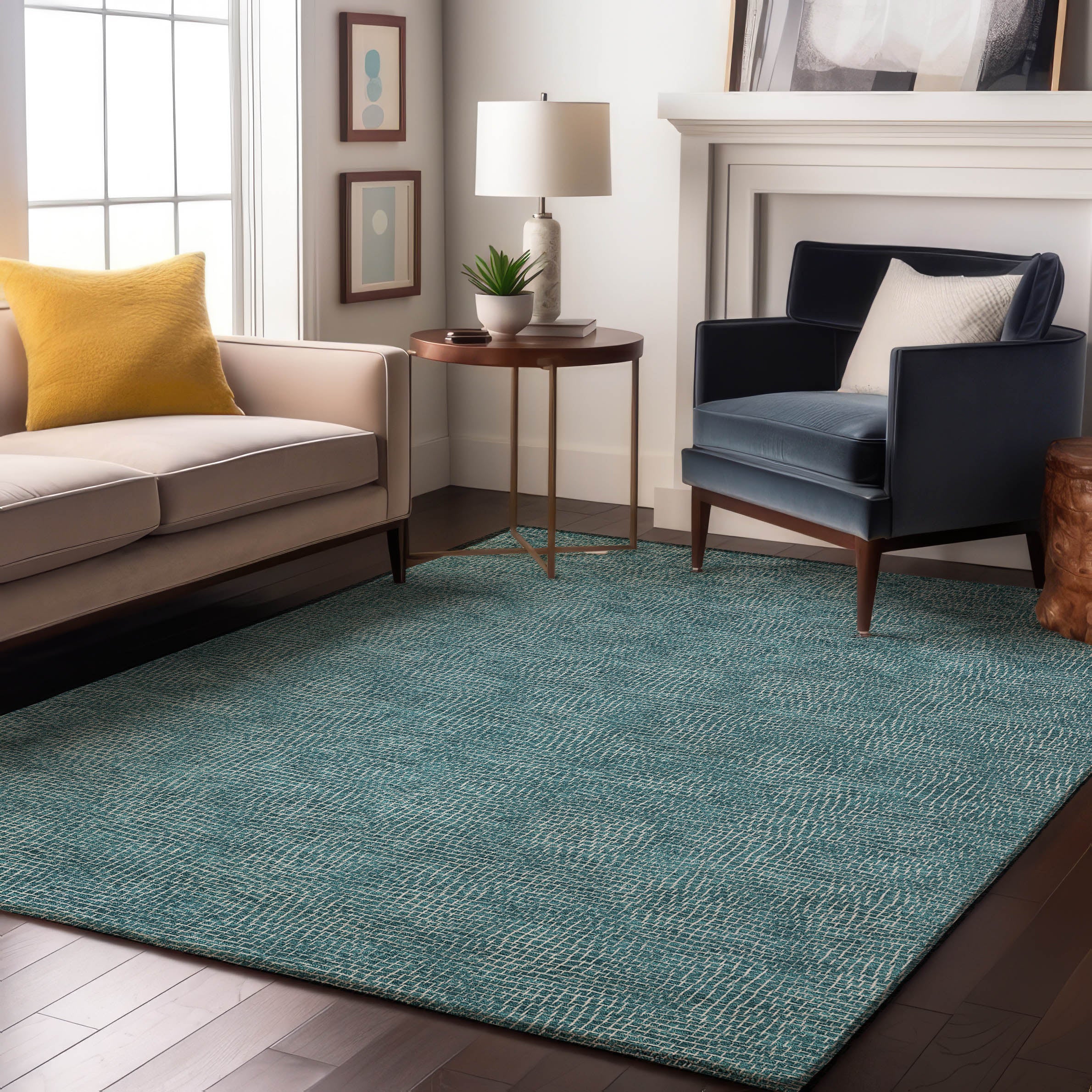 Split Machine Washable Transitional Teal Rug 2'6" x 3'10" #shape_Rectangle