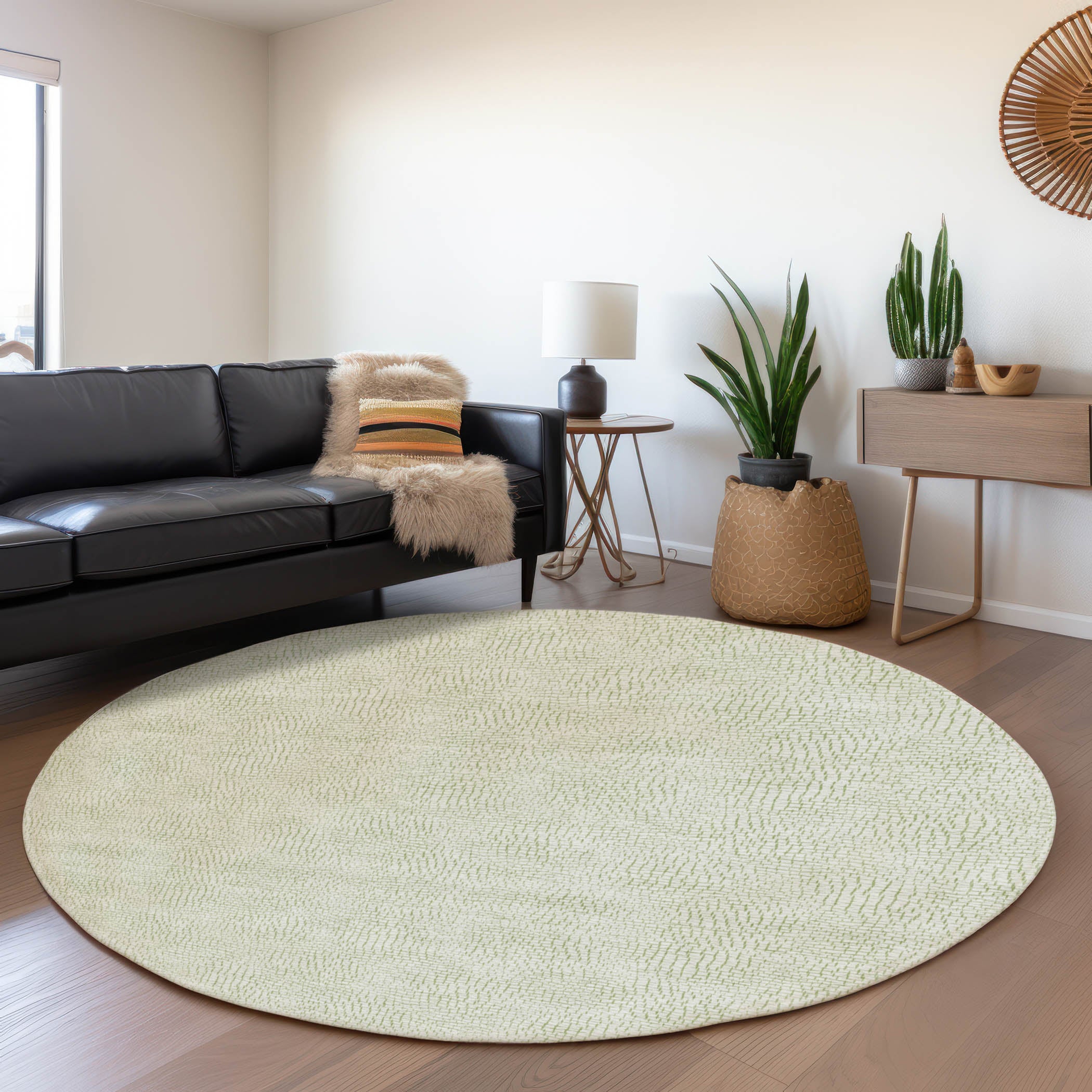 Seoul Machine Washable Transitional Aloe Green Rug 8' x 8' #shape_Round