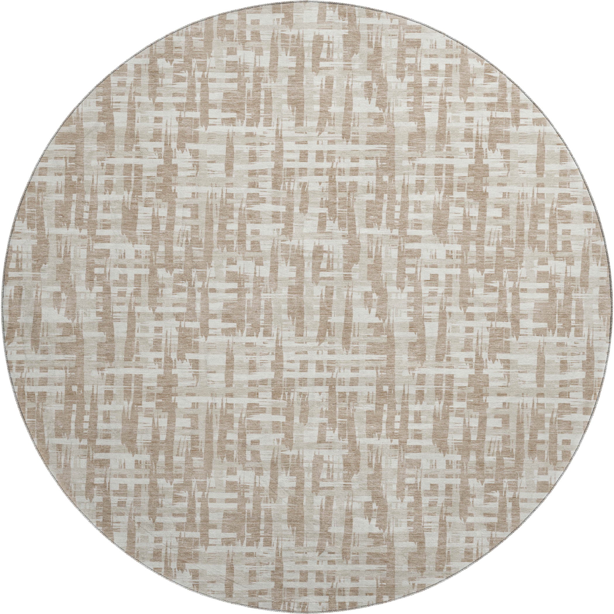 Cusco Machine Washable Transitional Tan Brown Rug 8' x 8' #shape_Round