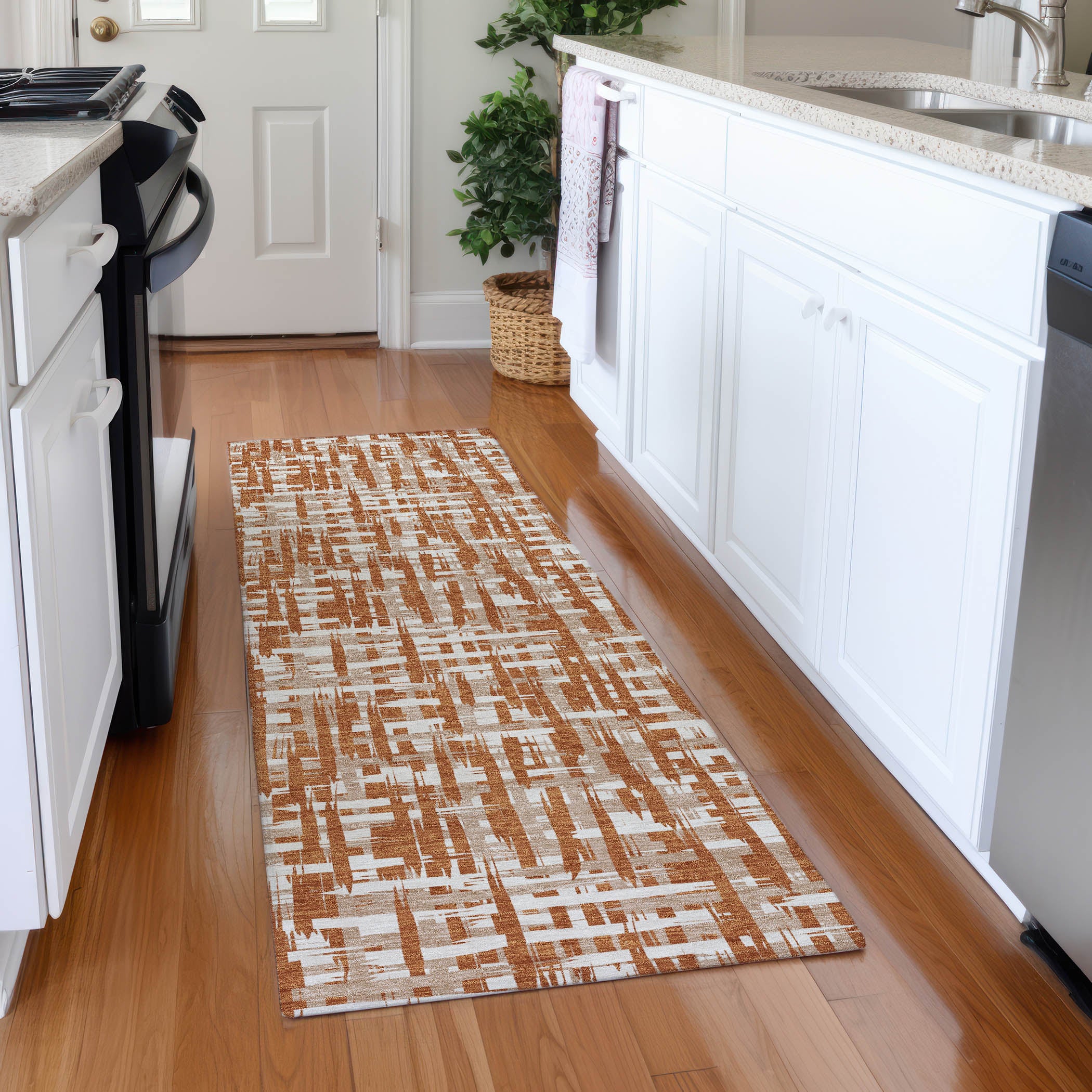 Cusco Machine Washable Transitional Terracotta Orange Rug 2'3" x 7'6" #shape_Runner