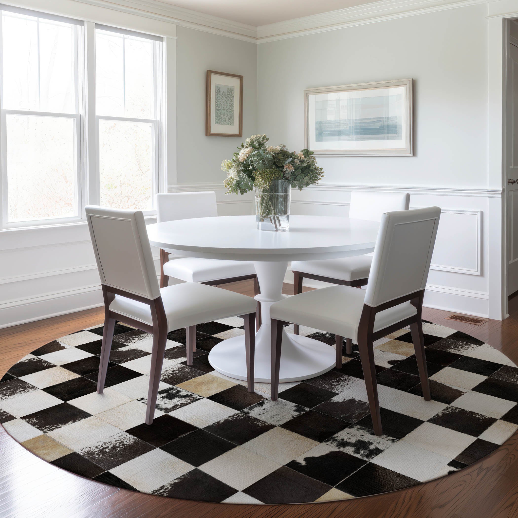 Sintra Machine Washable Cowhide Black Rug 8' x 8' #shape_Round
