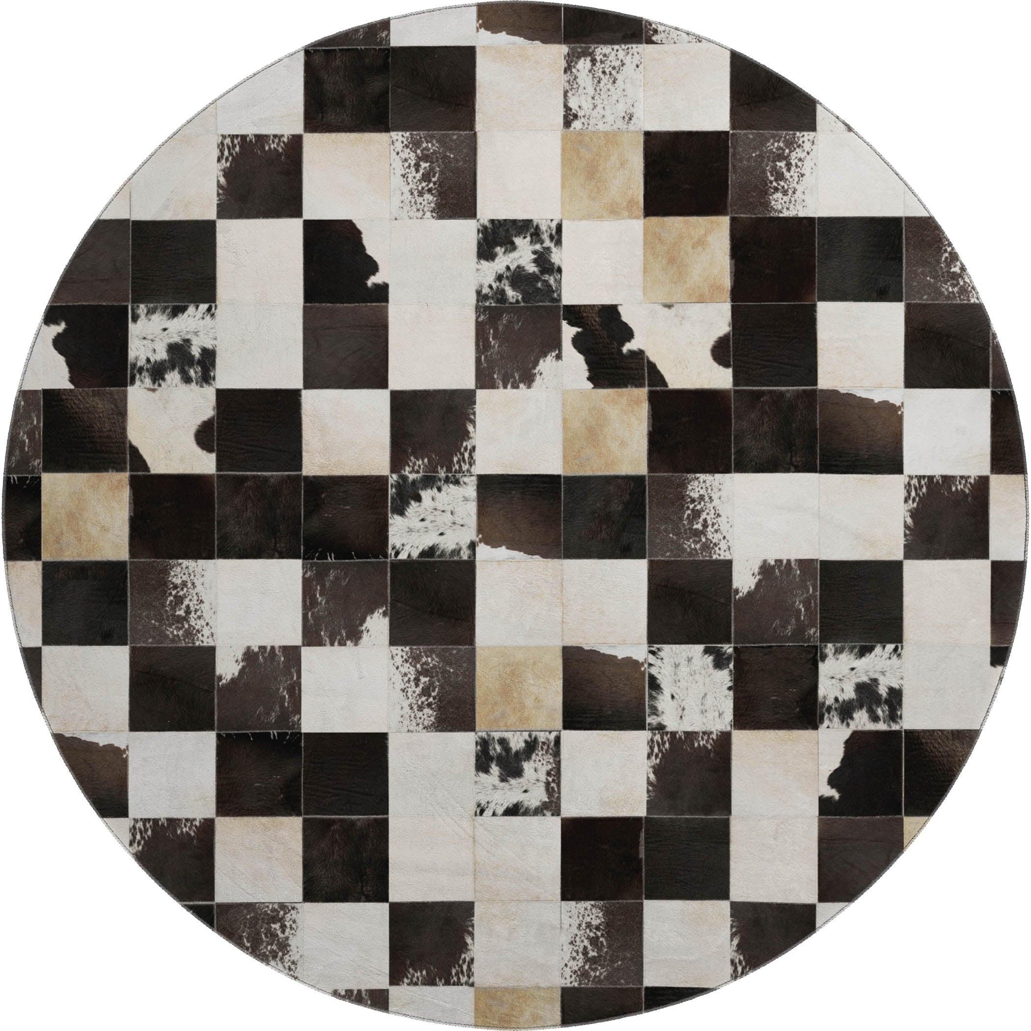 Sintra Machine Washable Cowhide Black Rug 8' x 8' #shape_Round
