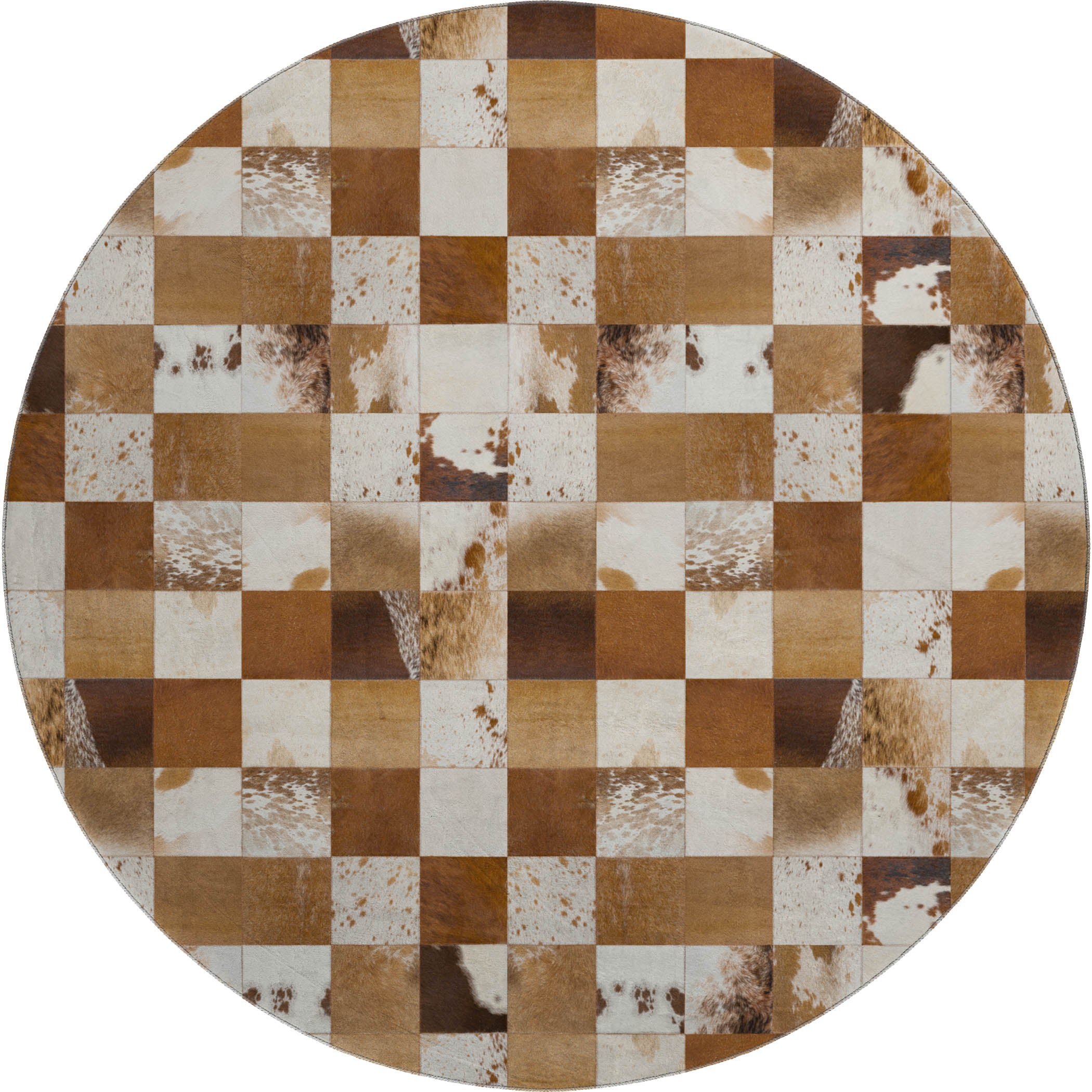 Sintra Machine Washable Cowhide Brown Browns Rug 8' x 8' #shape_Round
