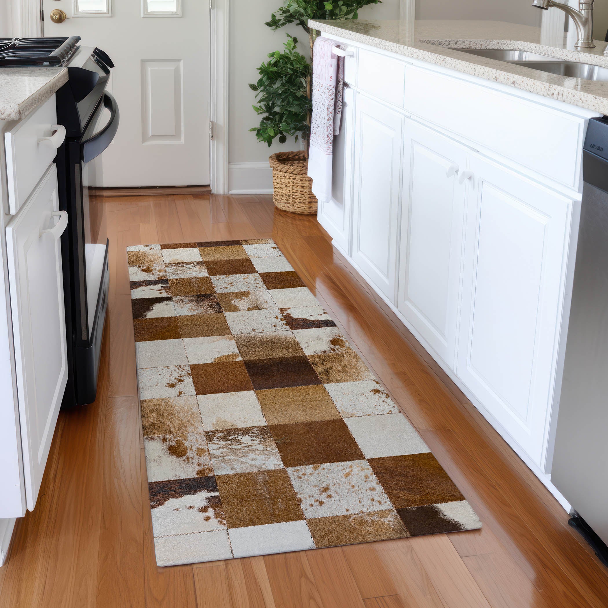 Sintra Machine Washable Cowhide Brown Browns Rug 2'3" x 7'6" #shape_Runner