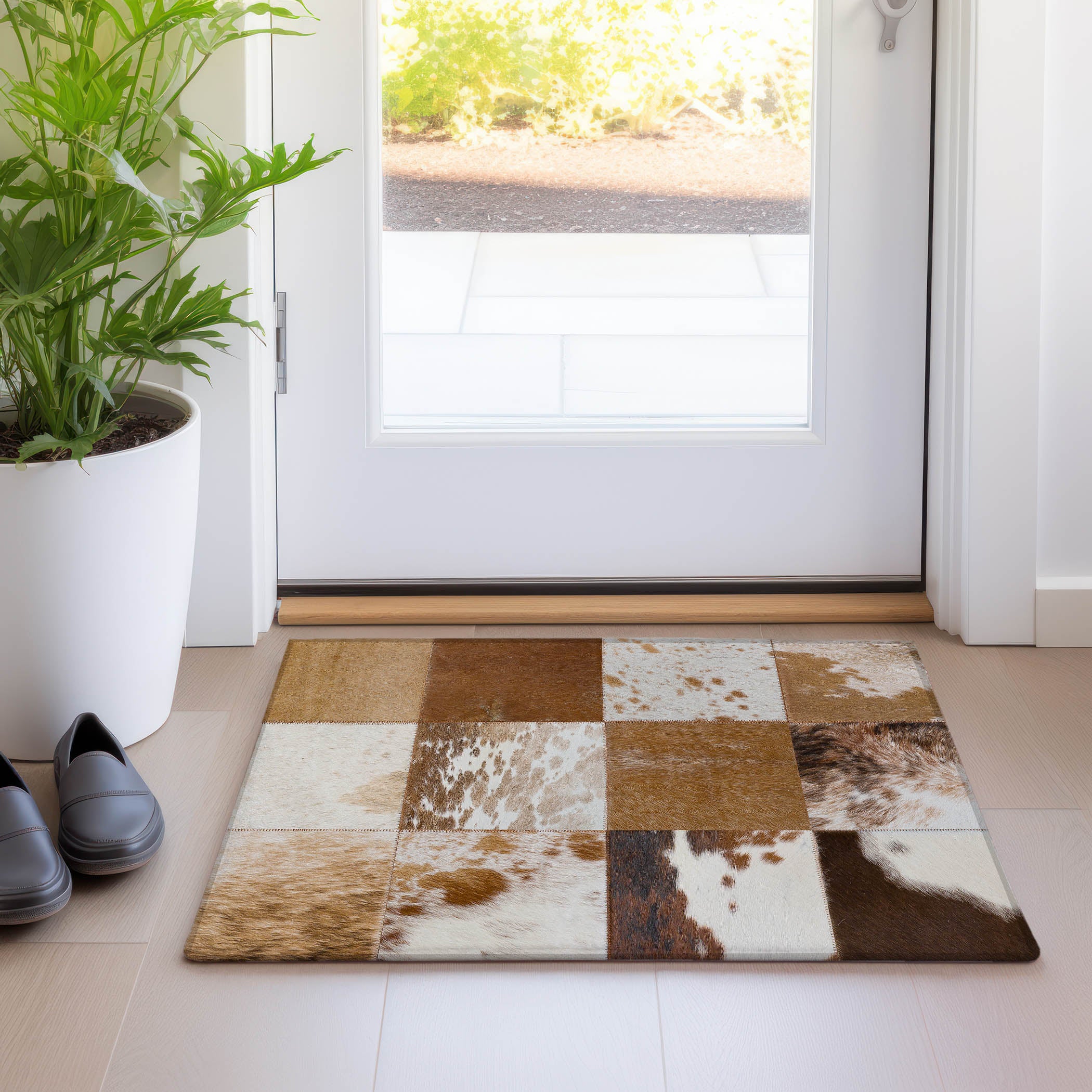 Sintra Machine Washable Cowhide Brown Browns Rug 1'8" x 2'6" #shape_Rectangle