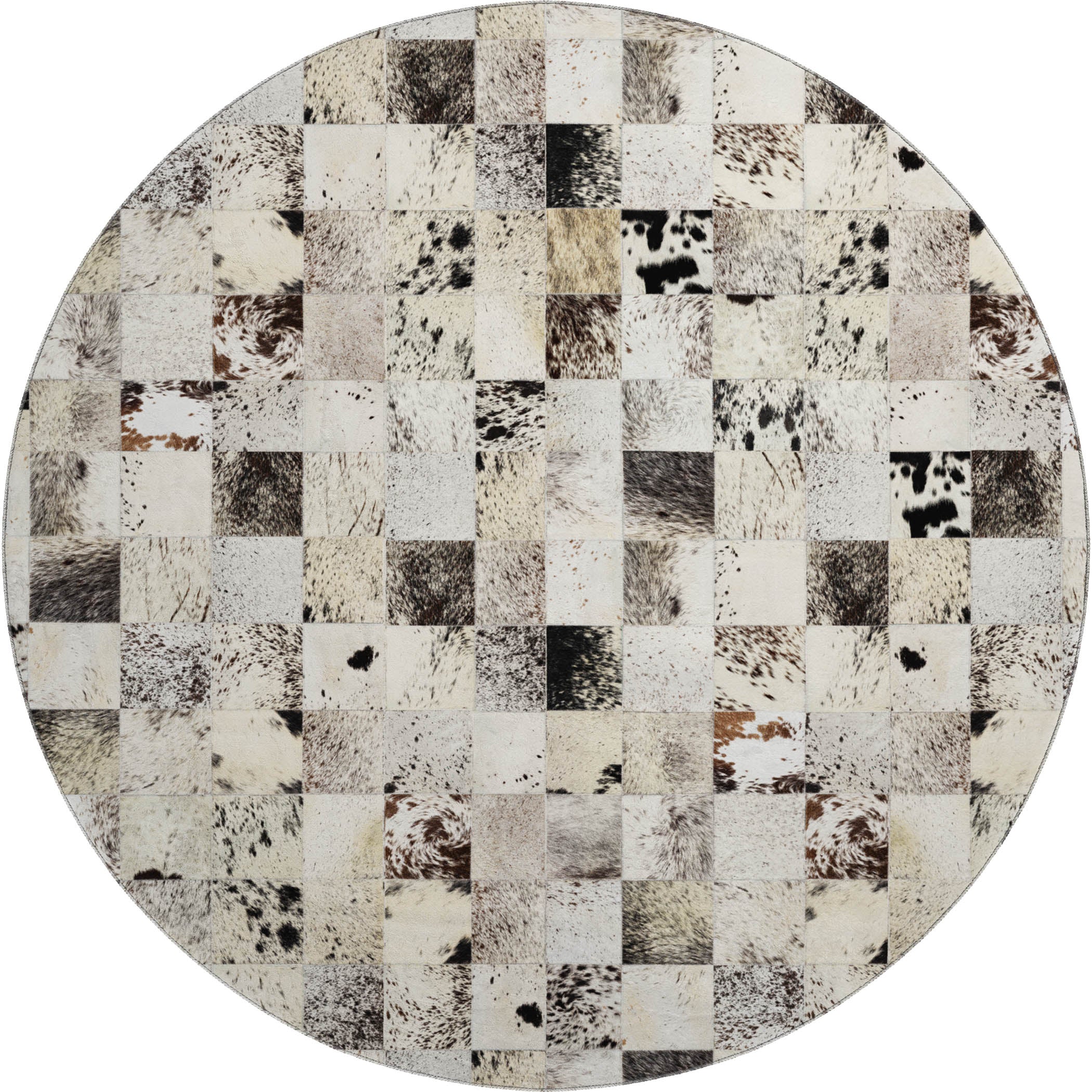 Sintra Machine Washable Cowhide Granite Black Rug 8' x 8' #shape_Round