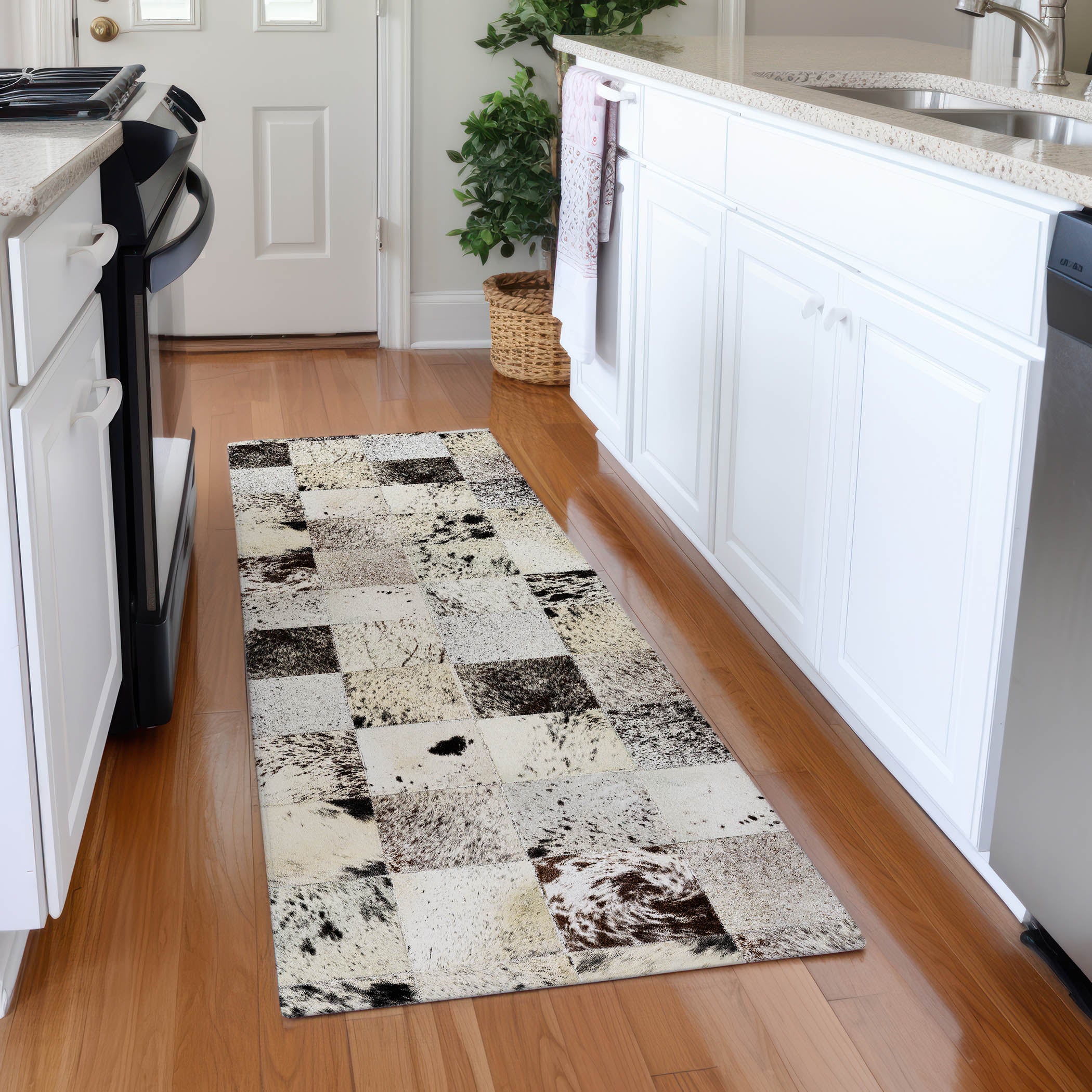 Sintra Machine Washable Cowhide Granite Black Rug 2'3" x 7'6" #shape_Runner