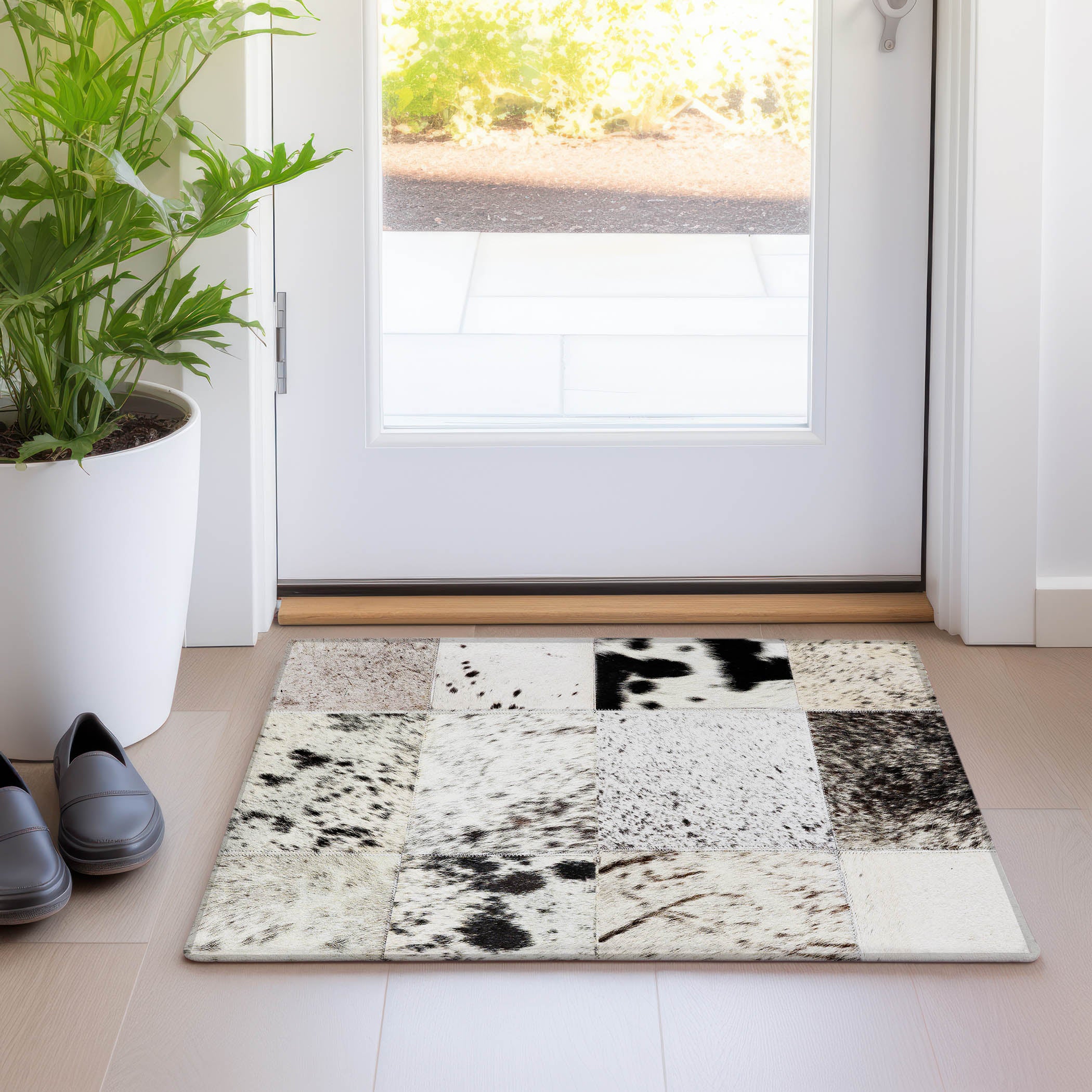 Sintra Machine Washable Cowhide Granite Black Rug 1'8" x 2'6" #shape_Rectangle