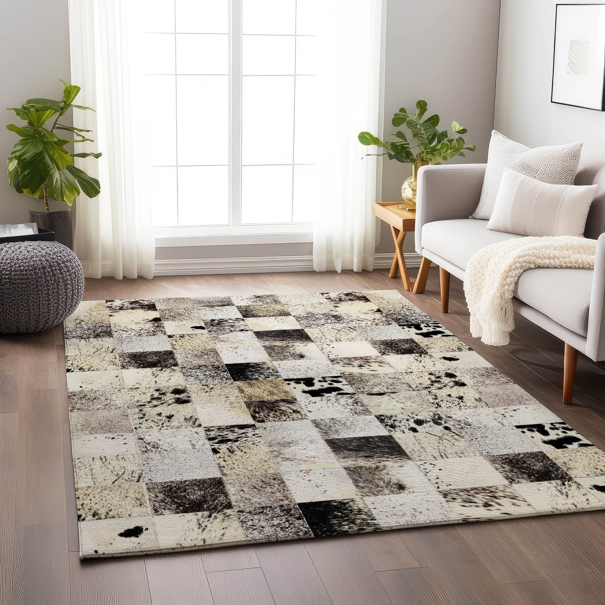 Sintra Machine Washable Cowhide Granite Black Rug 2'6" x 3'10" #shape_Rectangle