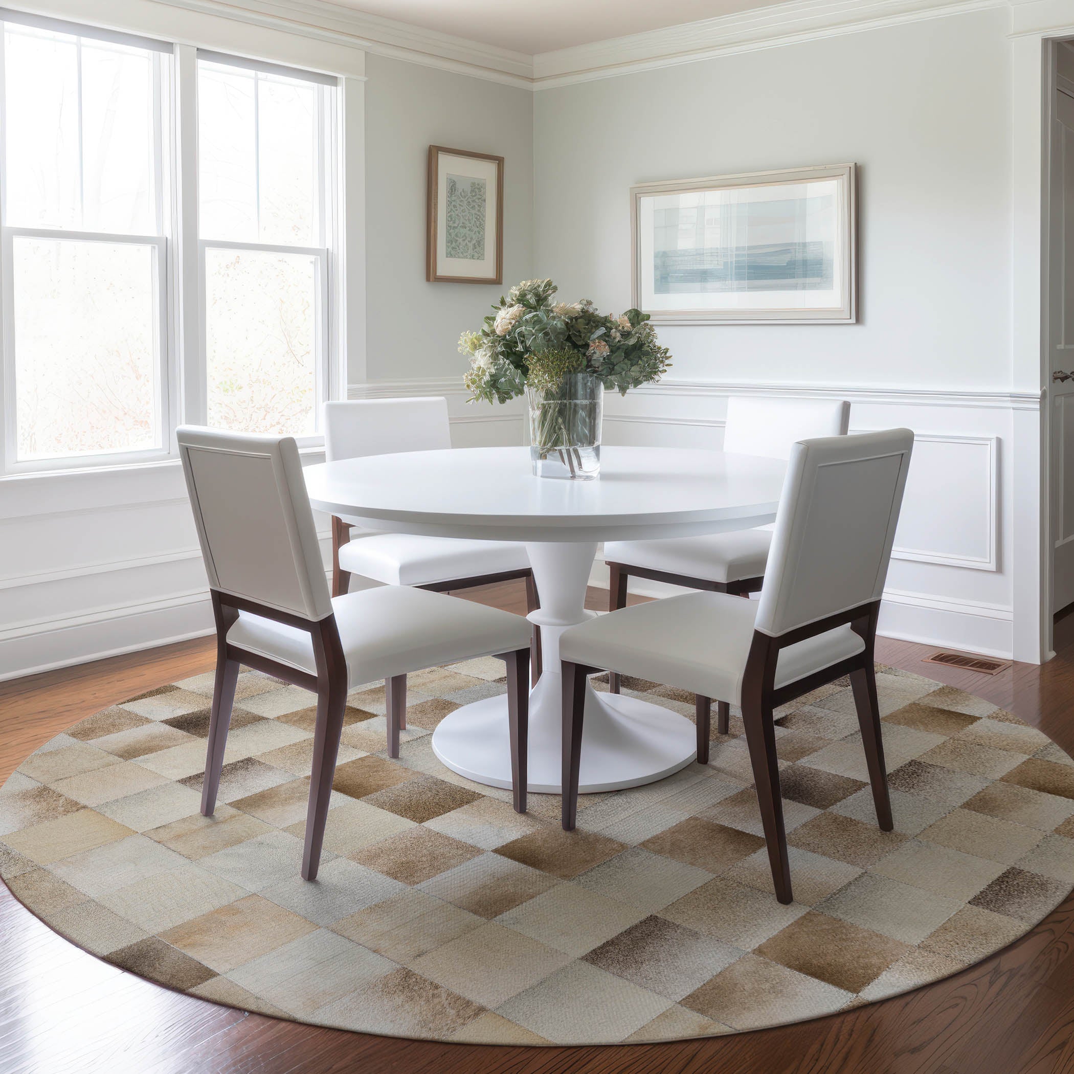 Sintra Machine Washable Cowhide Taupe Rug 8' x 8' #shape_Round