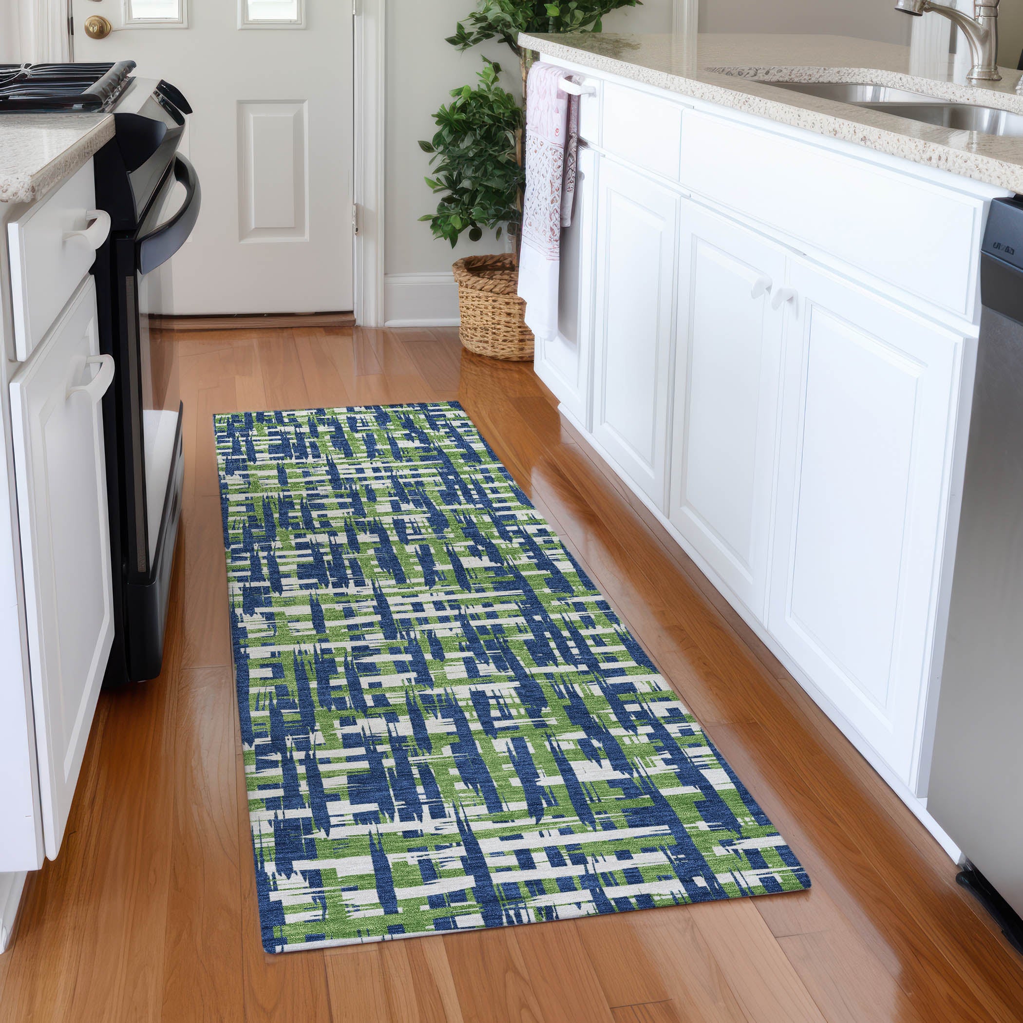 Luang Prabang Machine Washable Transitional Navy Blue Rug 2'3" x 7'6" #shape_Runner