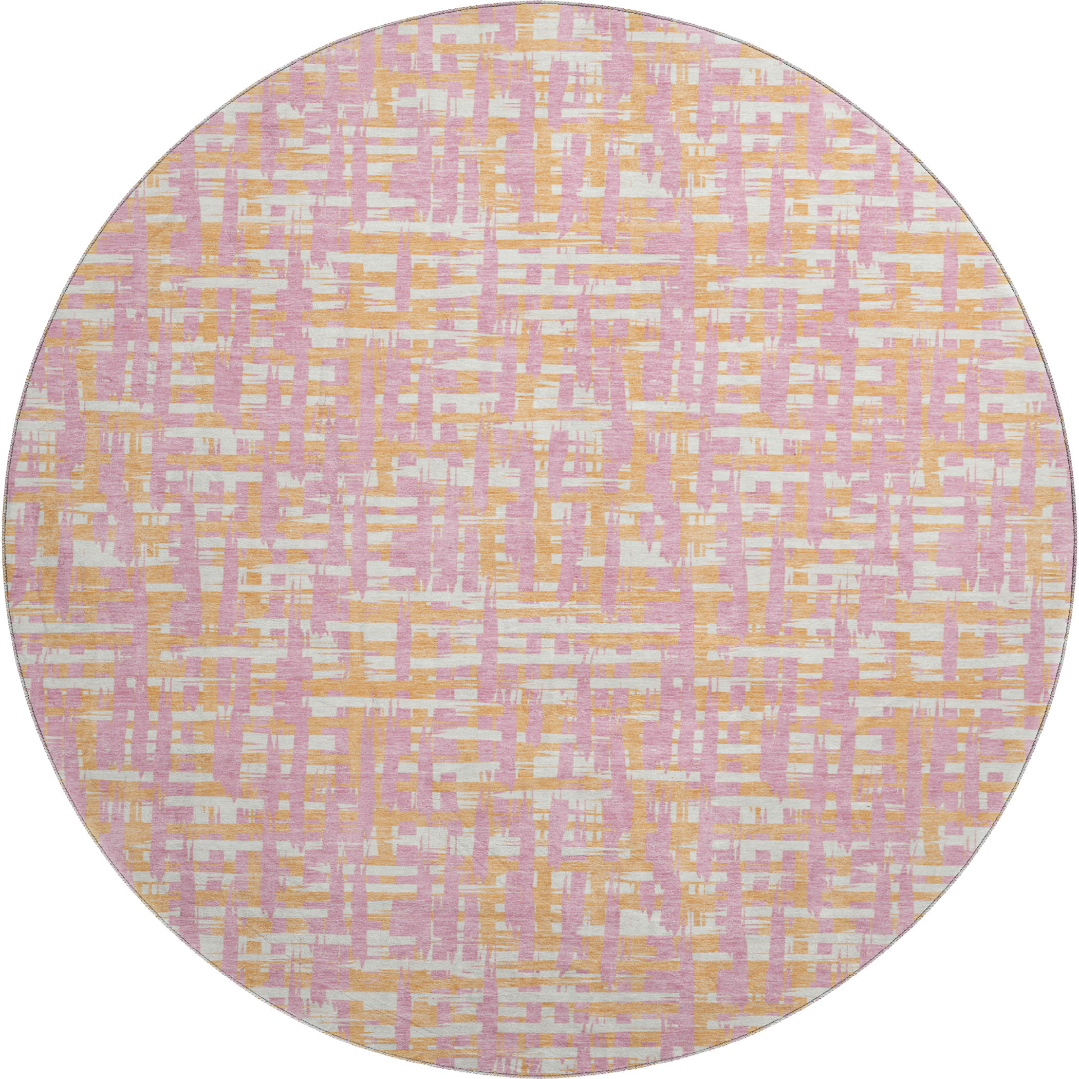Luang Prabang Machine Washable Transitional Pink Rug 8' x 8' #shape_Round