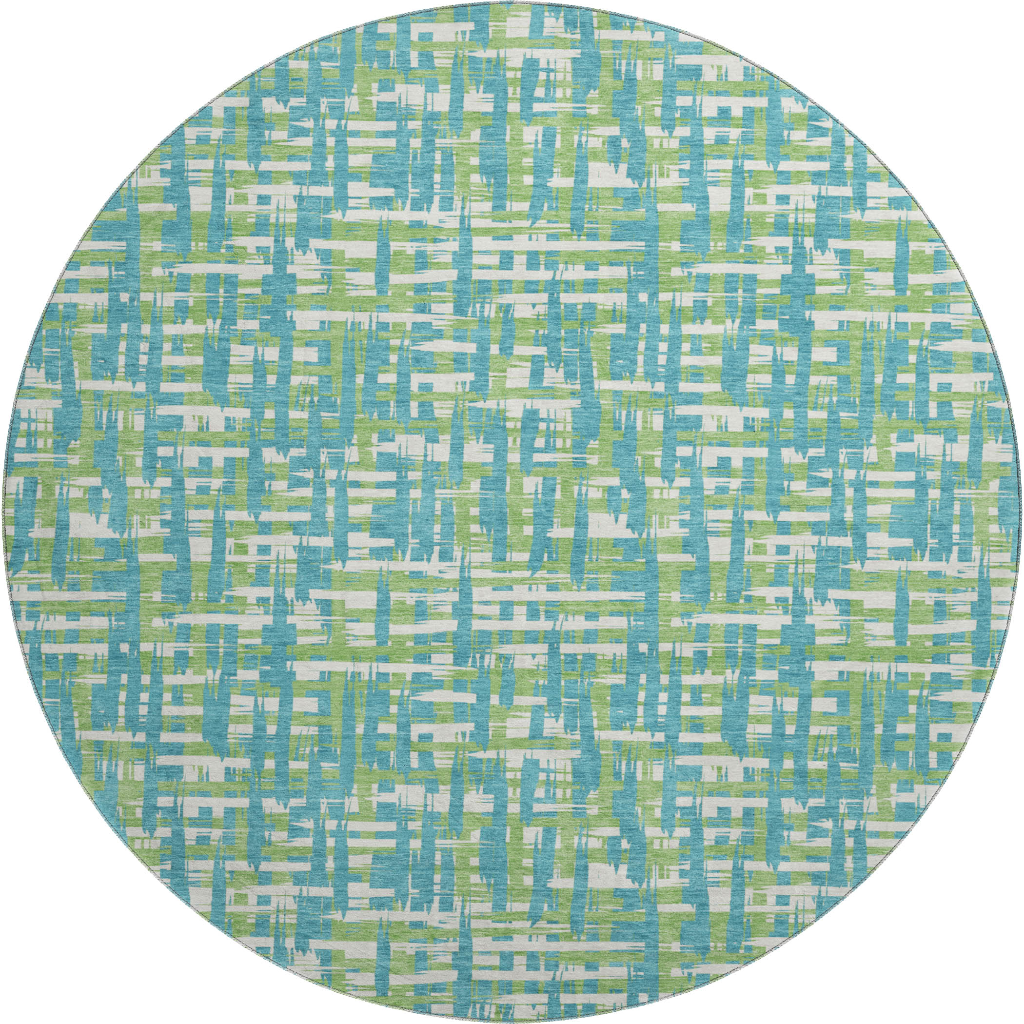 Luang Prabang Machine Washable Transitional Turquoise Teal Rug 8' x 8' #shape_Round