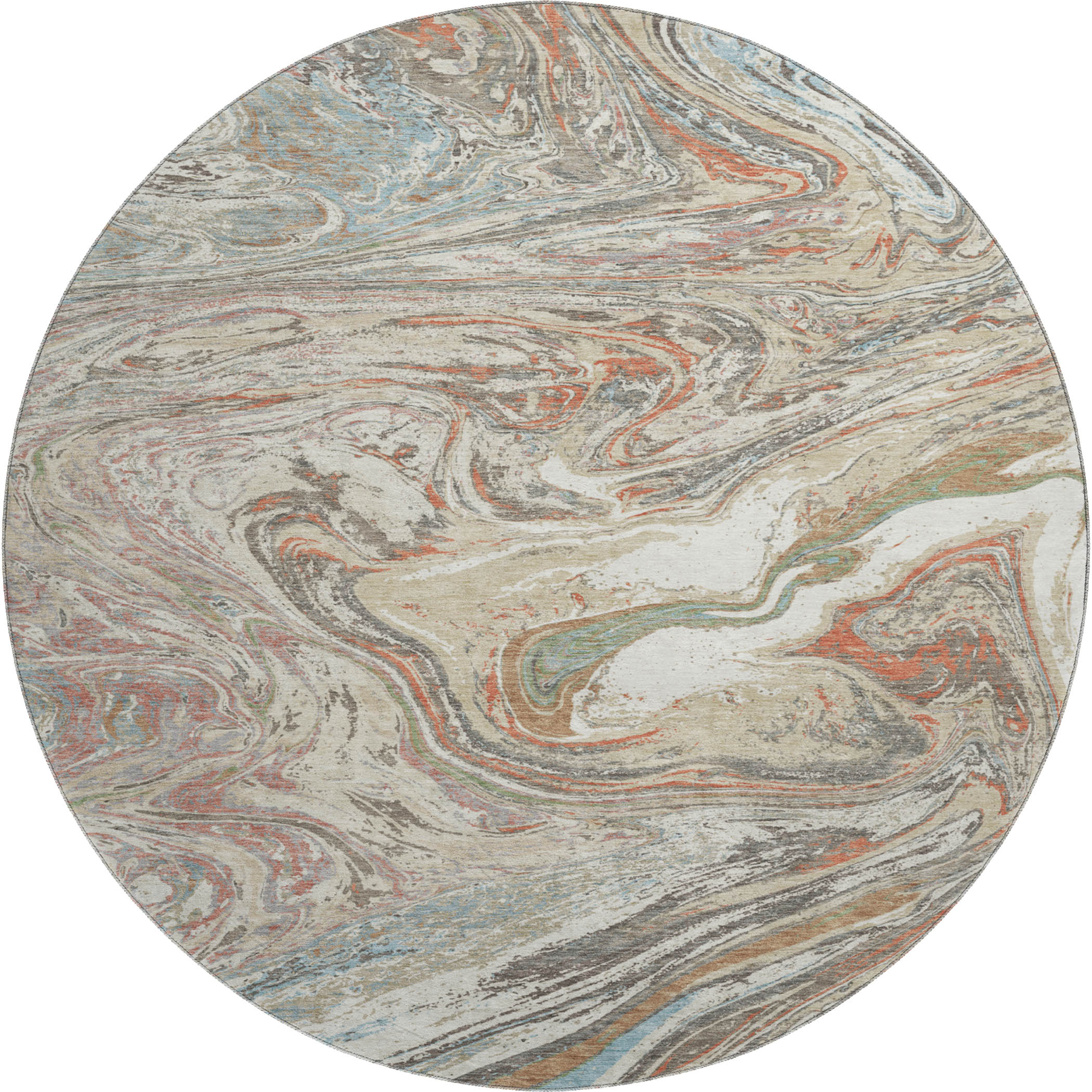 Cairo Machine Washable Transitional Beige Brown Rug 8' x 8' #shape_Round