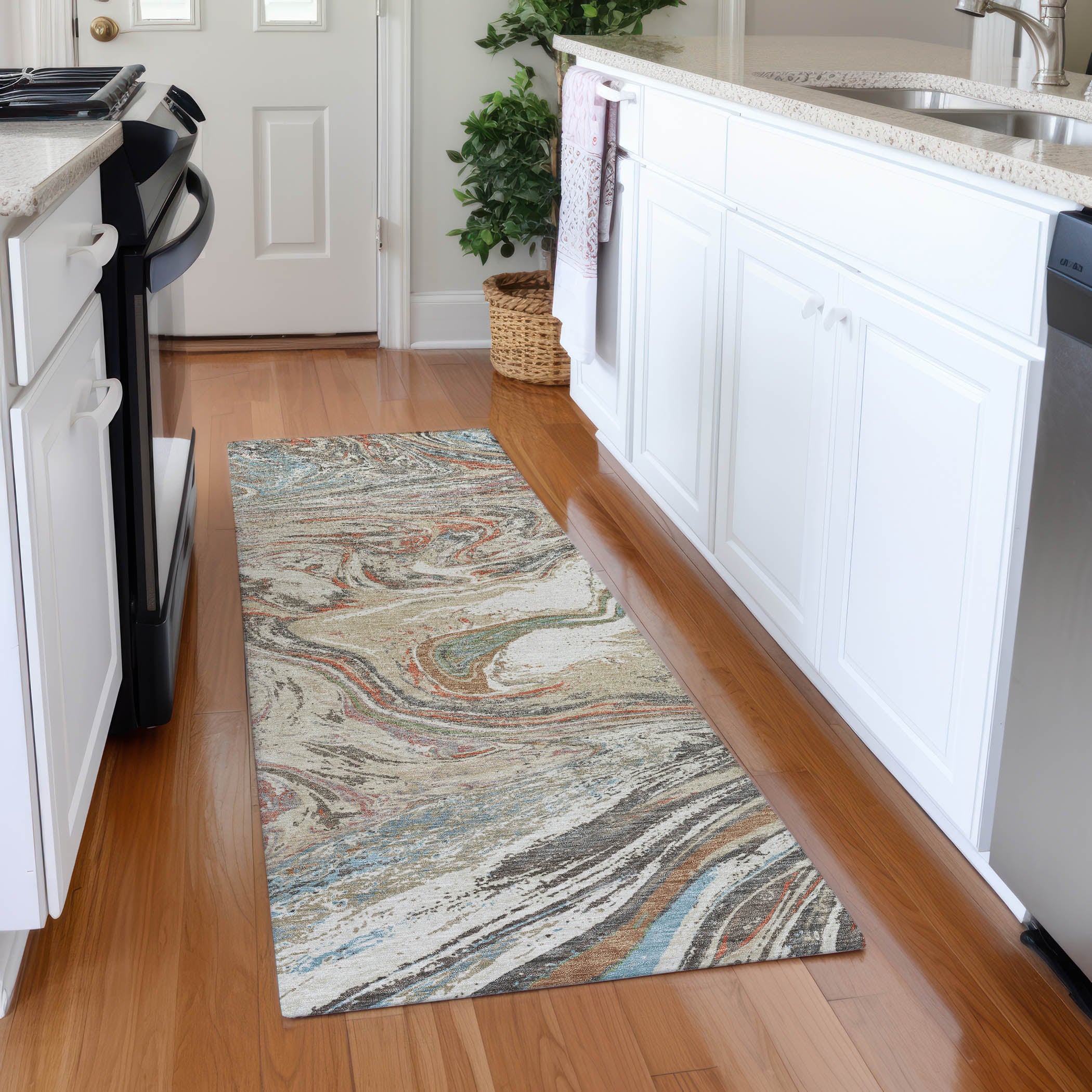 Cairo Machine Washable Transitional Beige Brown Rug 2'3" x 7'6" #shape_Runner