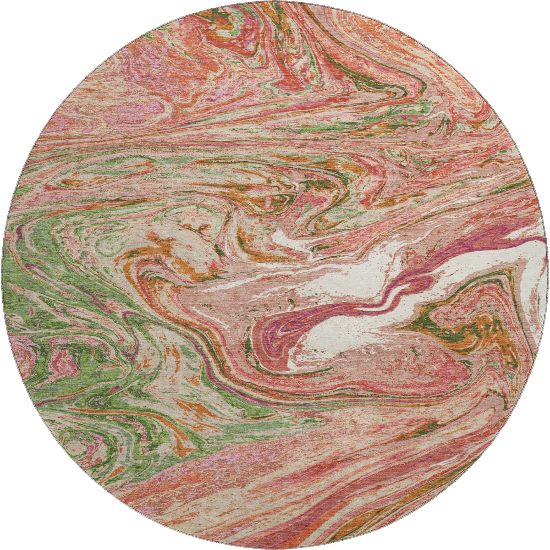 Cairo Machine Washable Transitional Coral Orange Rug 8' x 8' #shape_Round