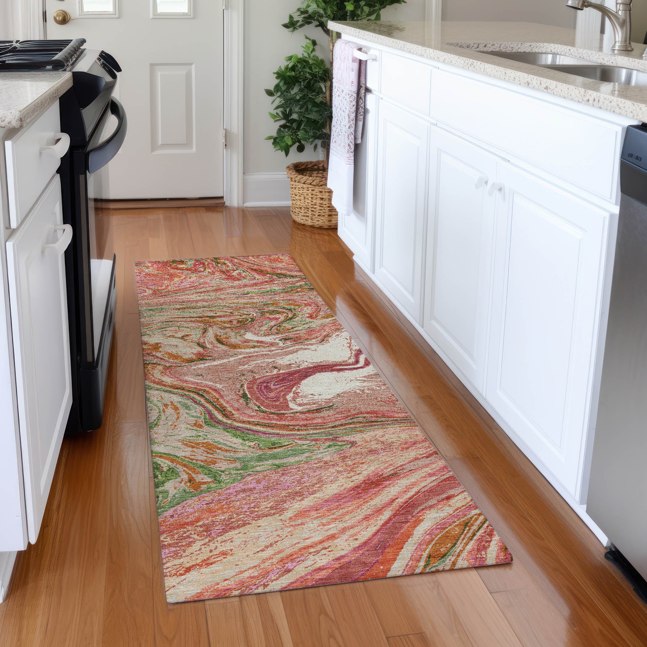 Cairo Machine Washable Transitional Coral Orange Rug 2'3" x 7'6" #shape_Runner