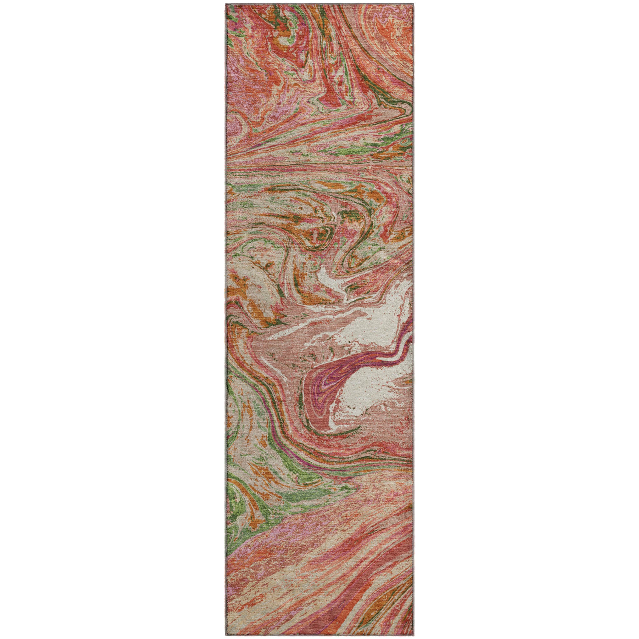 Cairo Machine Washable Transitional Coral Orange Rug 2'3" x 7'6" #shape_Runner