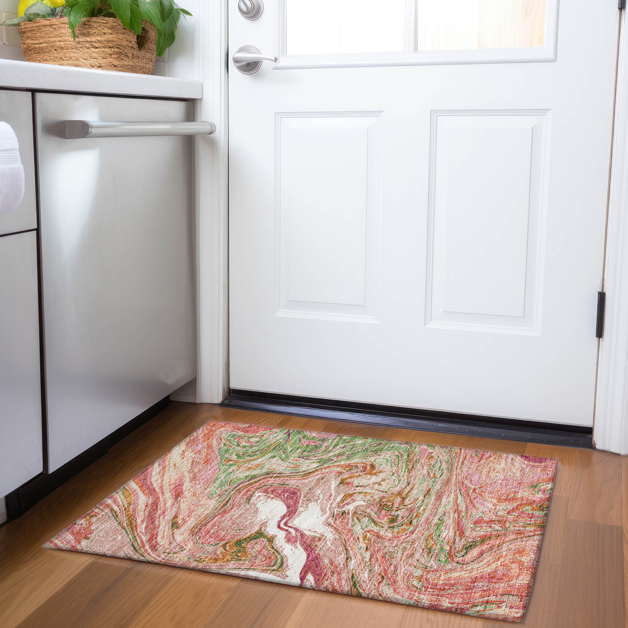 Cairo Machine Washable Transitional Coral Orange Rug 1'8" x 2'6" #shape_Rectangle
