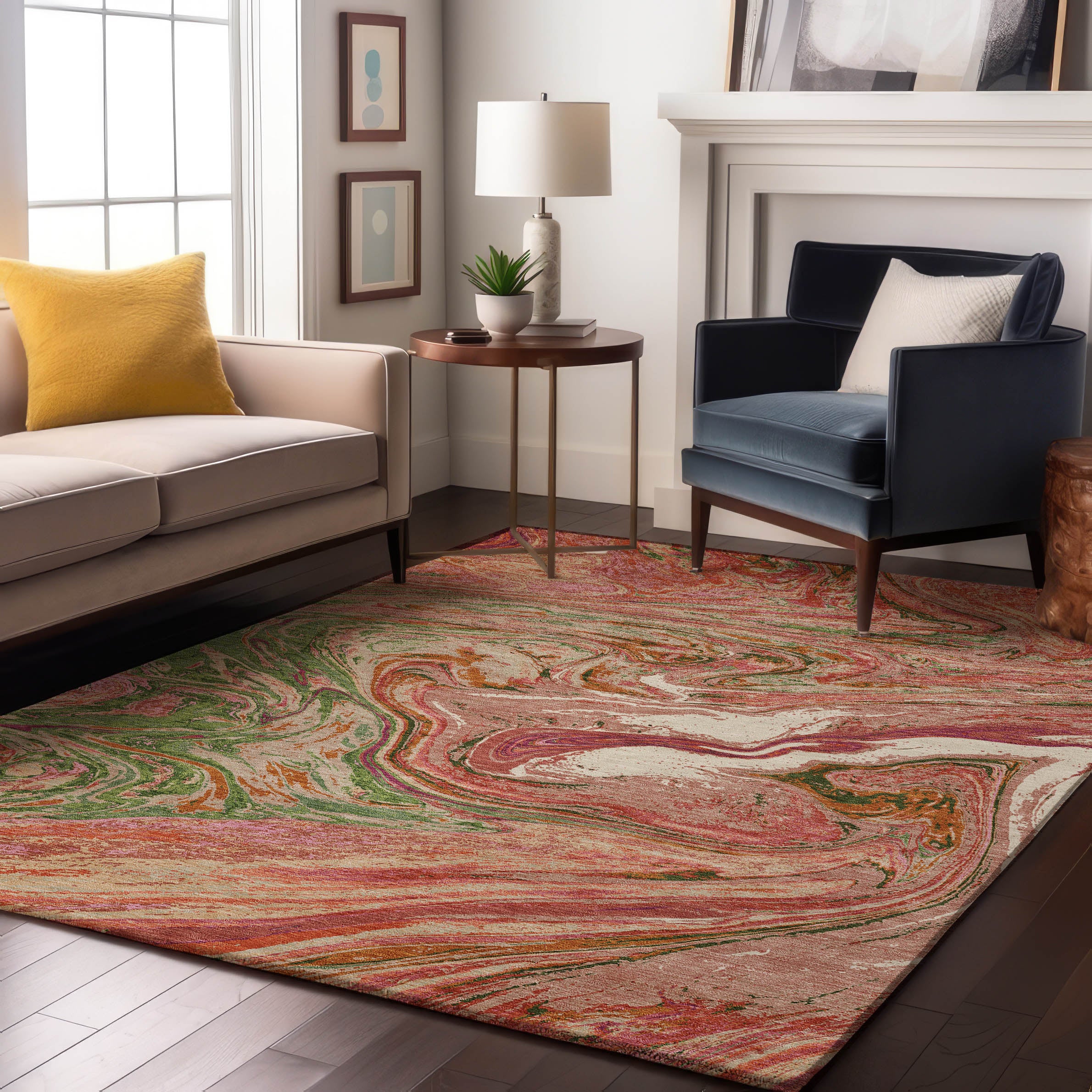 Cairo Machine Washable Transitional Coral Orange Rug 2'6" x 3'10" #shape_Rectangle