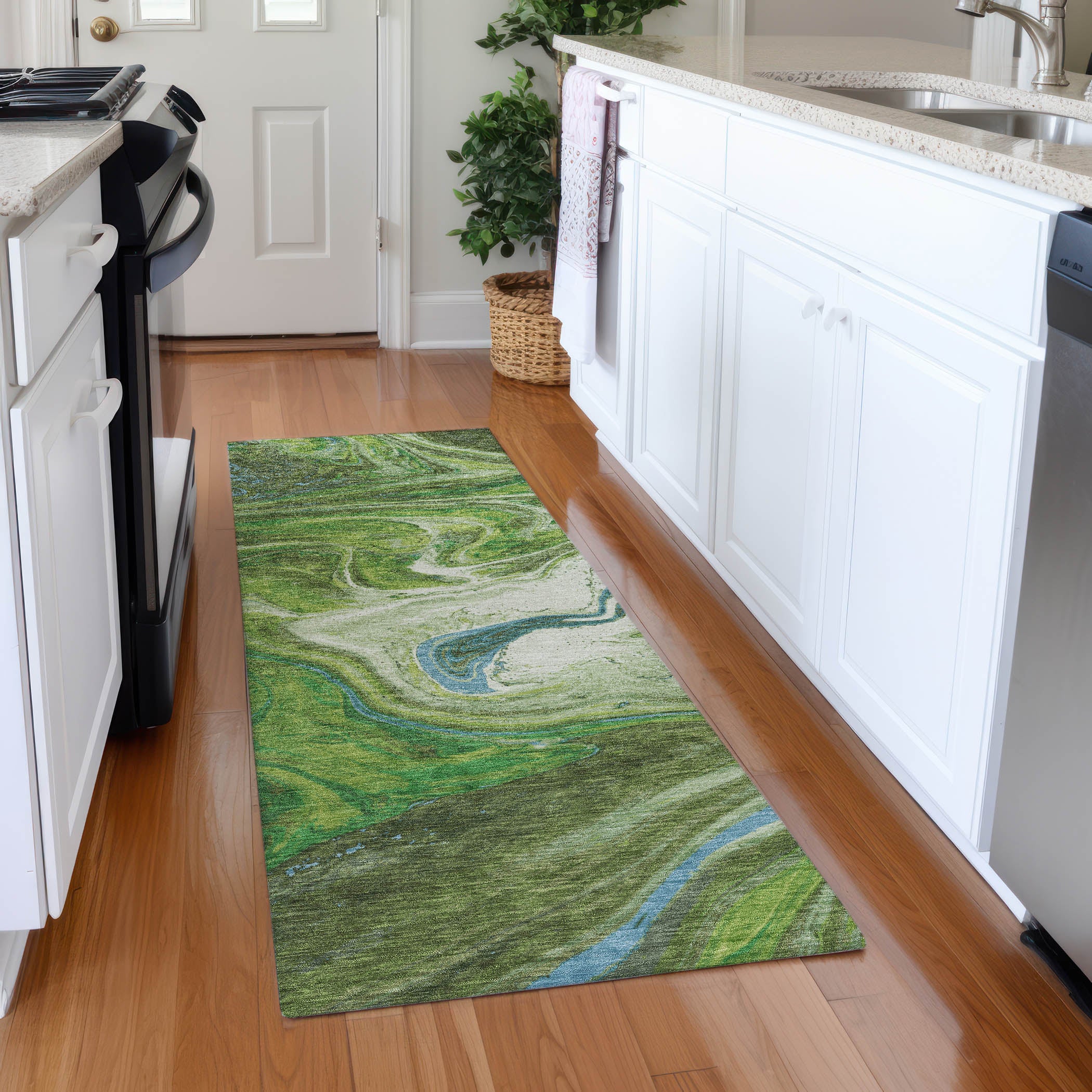 Cairo Machine Washable Transitional Green Rug 2'3" x 7'6" #shape_Runner