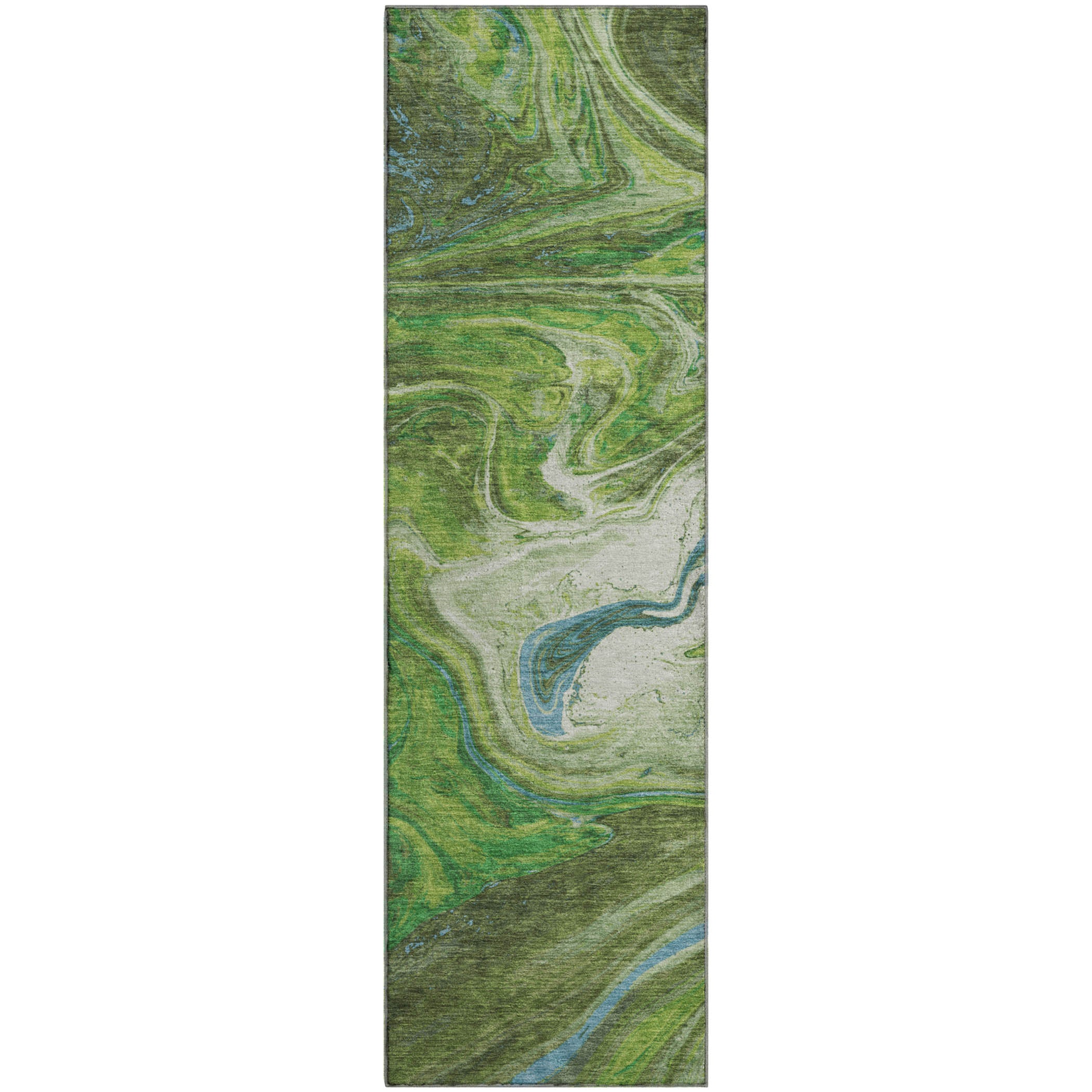 Cairo Machine Washable Transitional Green Rug 2'3" x 7'6" #shape_Runner