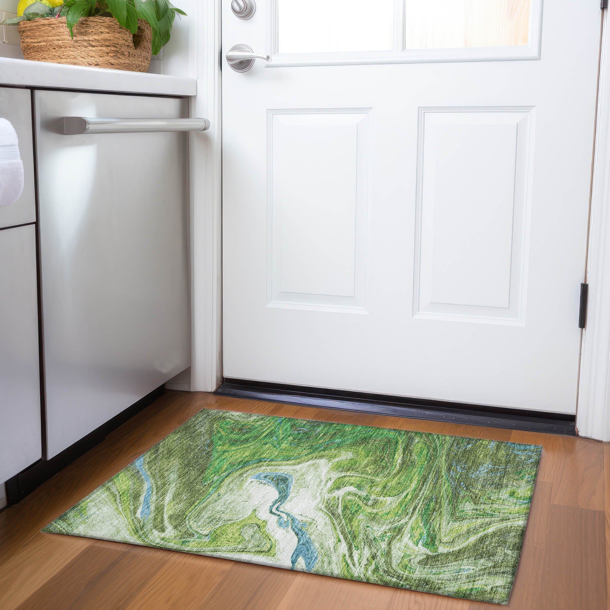 Cairo Machine Washable Transitional Green Rug 1'8" x 2'6" #shape_Rectangle