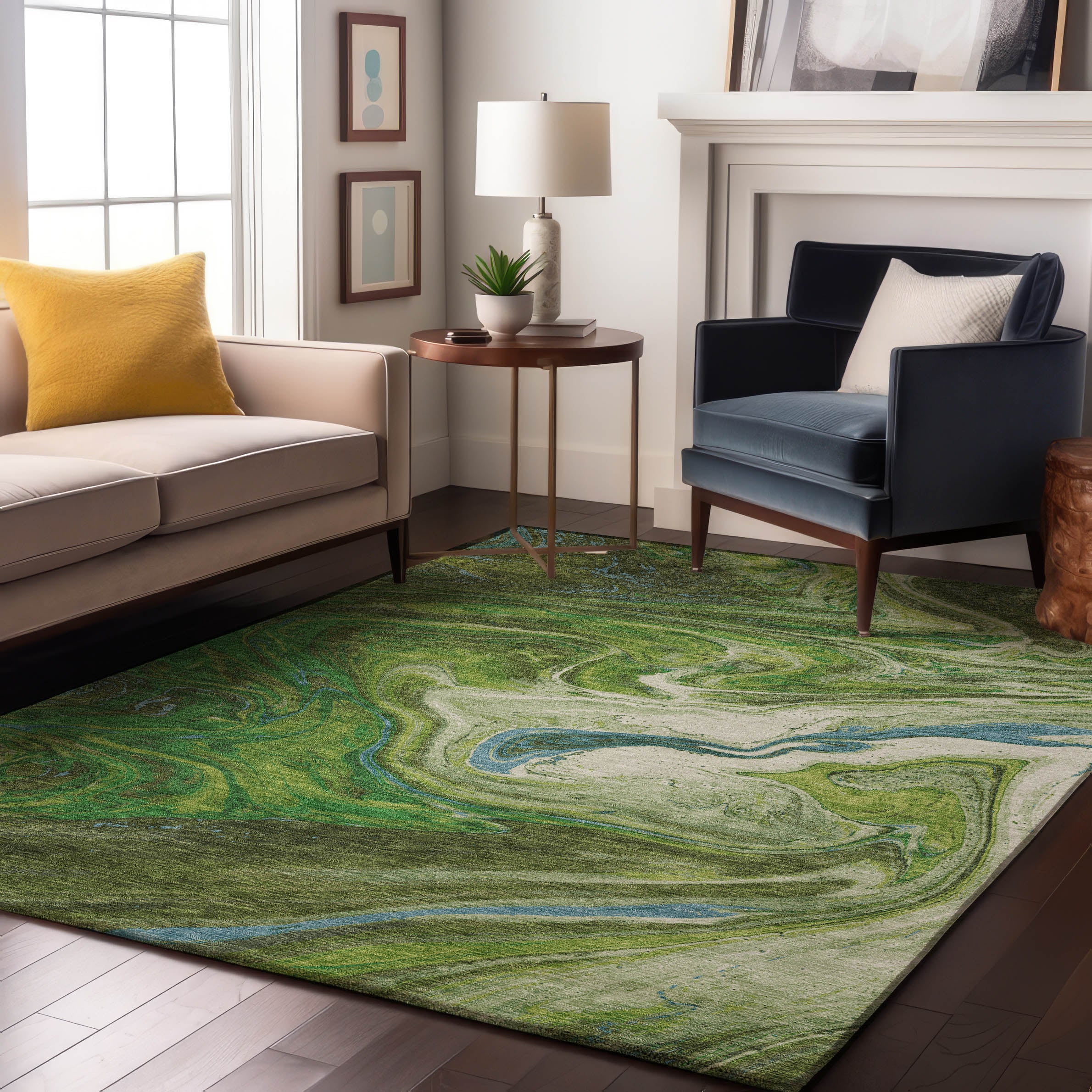 Cairo Machine Washable Transitional Green Rug 2'6" x 3'10" #shape_Rectangle