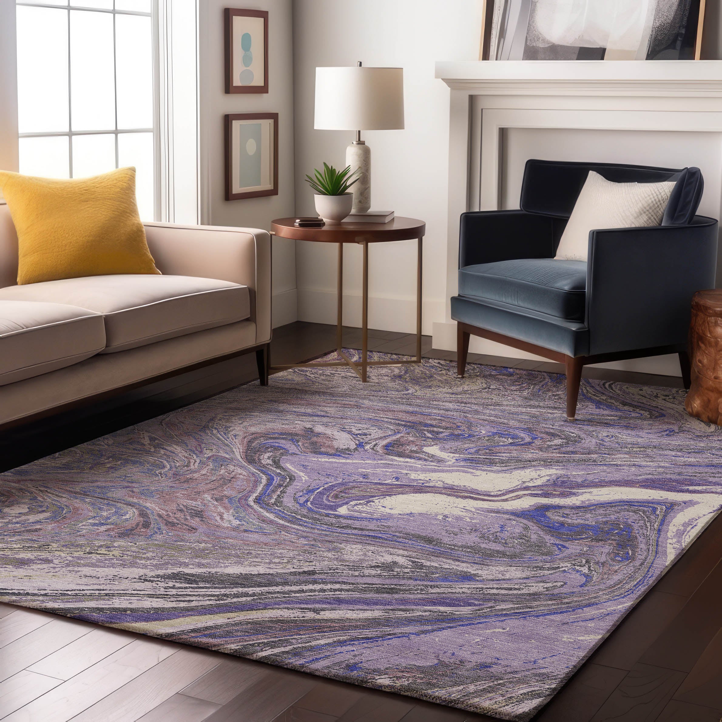 Cairo Machine Washable Transitional Lavender Purple Rug 2'6" x 3'10" #shape_Rectangle