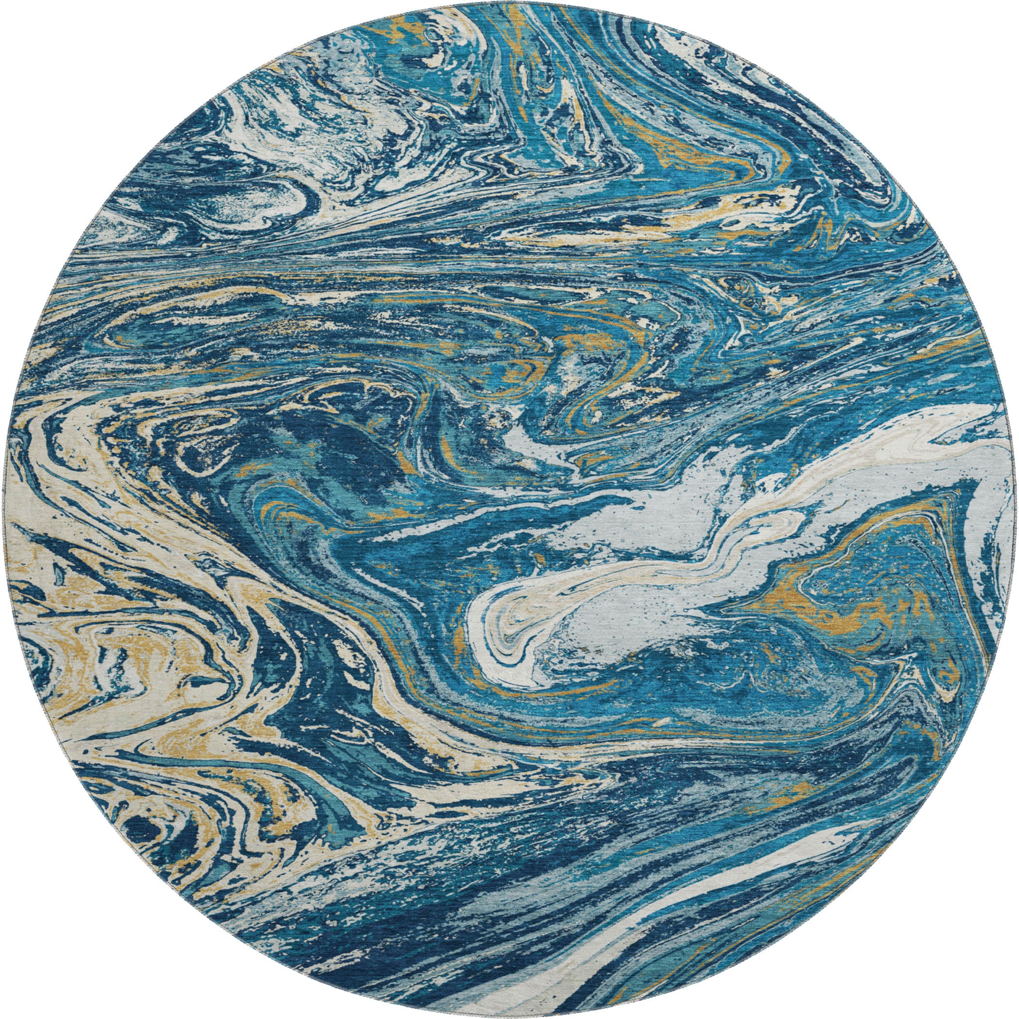 Cairo Machine Washable Transitional Navy Blue Rug 8' x 8' #shape_Round