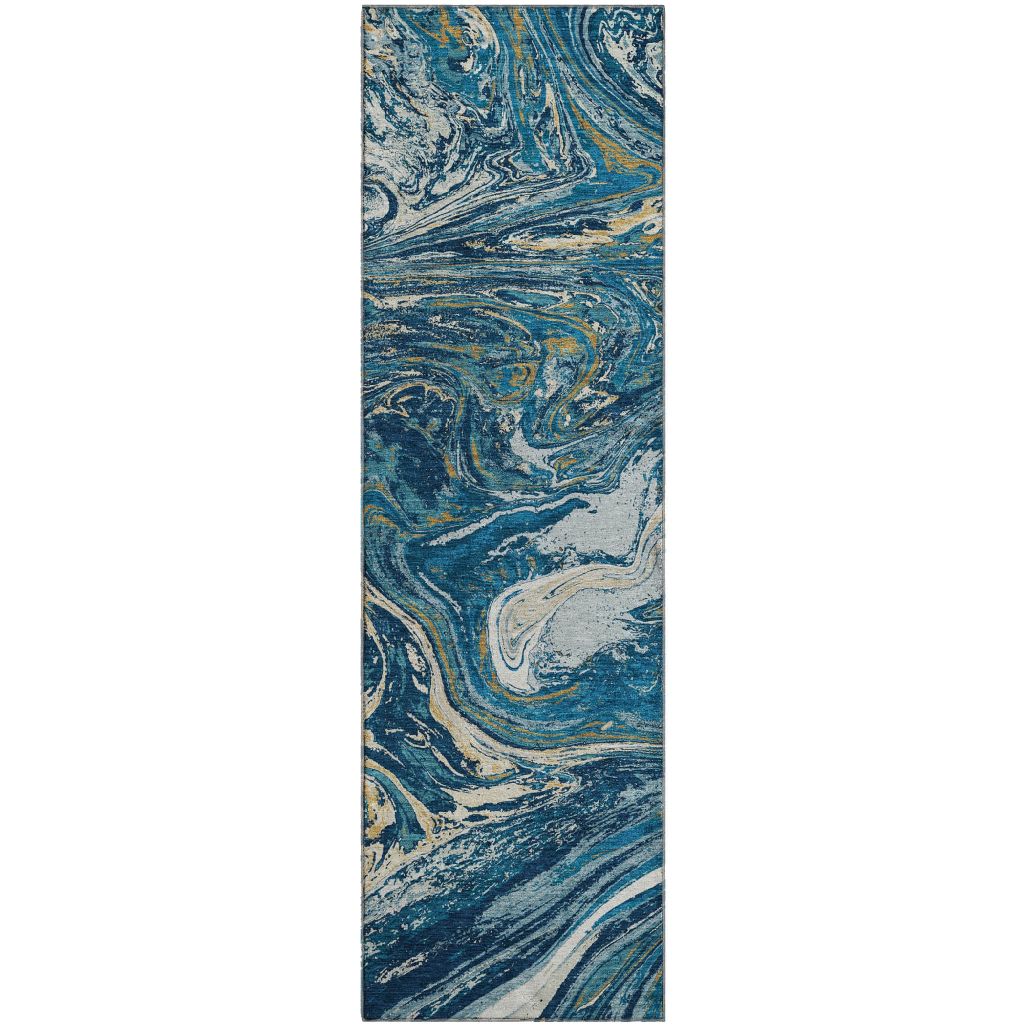 Cairo Machine Washable Transitional Navy Blue Rug 2'3" x 7'6" #shape_Runner