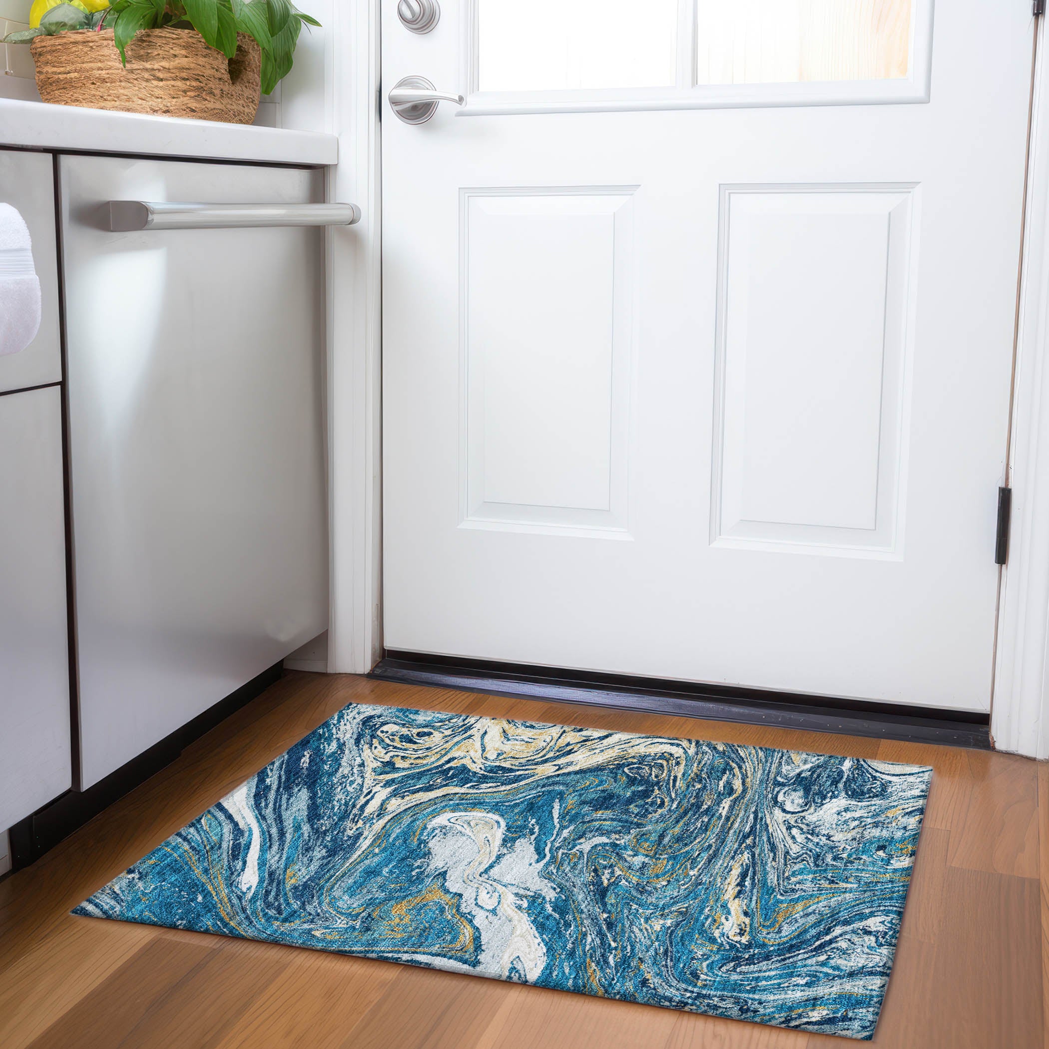 Cairo Machine Washable Transitional Navy Blue Rug 1'8" x 2'6" #shape_Rectangle